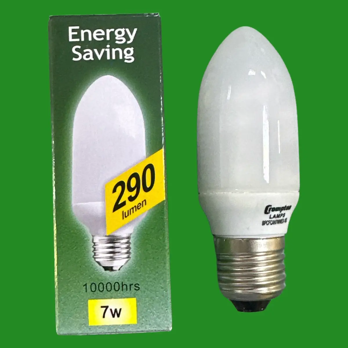 2x 7W (=30W) Crompton CFL Candle Light Bulb Low Energy ES E27 Edison Screw Lamp