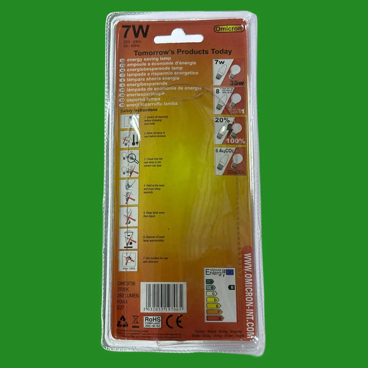 4x 7W (=35W) Omicron CFL Candle Light Bulb Low Energy Power Saving ES E27 Screw - image 2 | Free standard UK delivery included | Discount Quality Products
