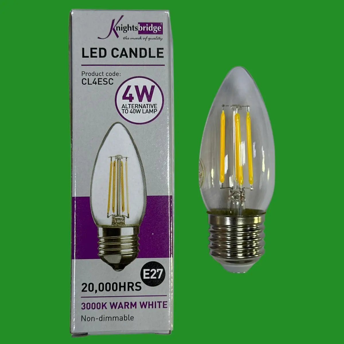 6x 4W (=40W) Knightsbridge Clear LED Filament Candle Light Bulbs 3000K ES E27