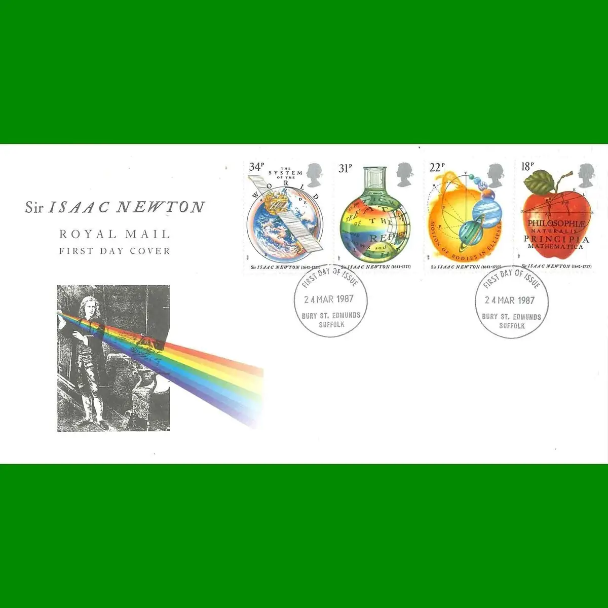 FDC Sir Isaac Newton Commemorative Royal Mail First Day Cover Stamps, 24.3.1987