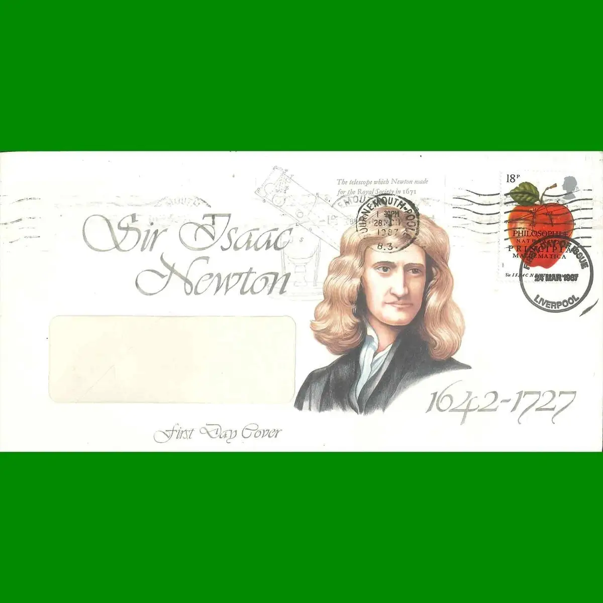 FDC Sir Isaac Newton 1642-1727, Commemorative First Day Cover Stamp, 24.3.1987
