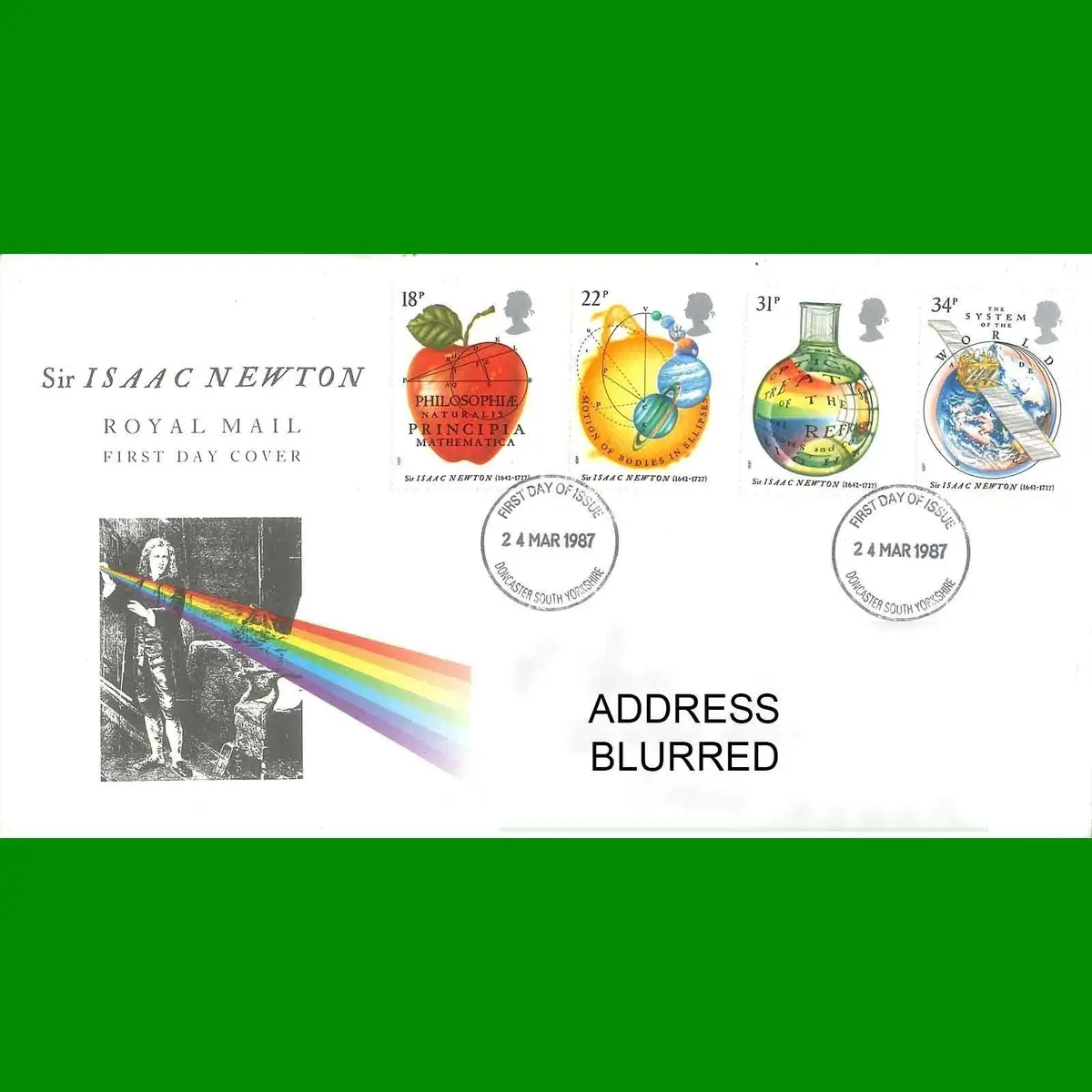 FDC Sir Isaac Newton, Commemorative Royal Mail First Day Cover Stamps 24.3.1987