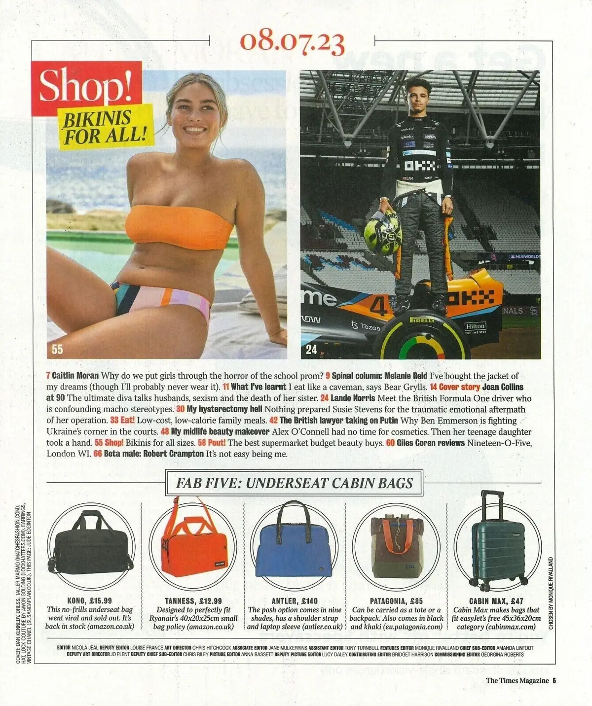 Times Magazine, Joan Collins, Lando Norris F1, Joe Root, Bear Grylls, 8.7.23 - image 2 | Free standard UK delivery included | Discount Quality Products