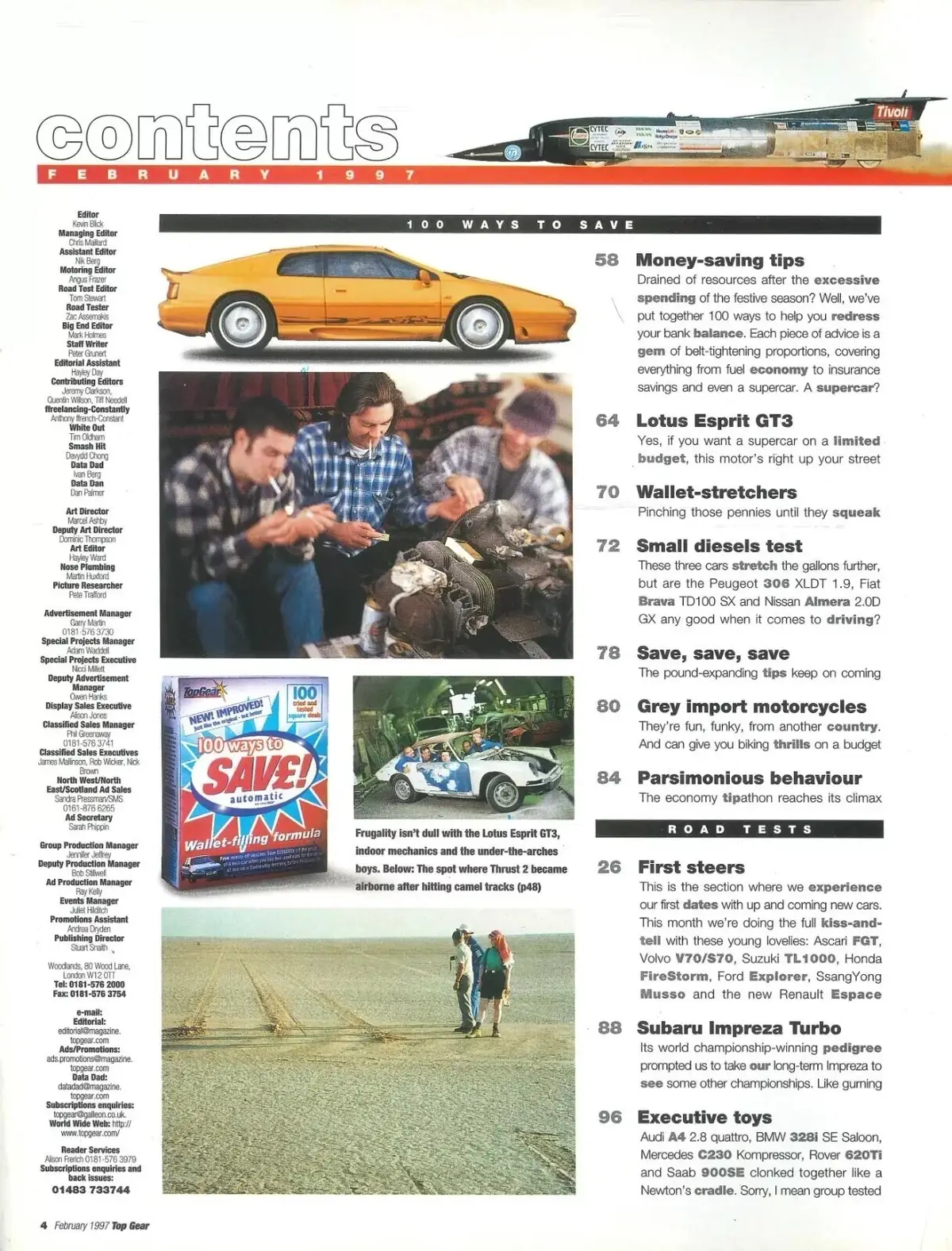BBC Top Gear Magazine: Issue #41, 100 Tips, Lotus Esprit GT3, Audi, Feb 1997 - image 2 | Free standard UK delivery included | Discount Quality Products