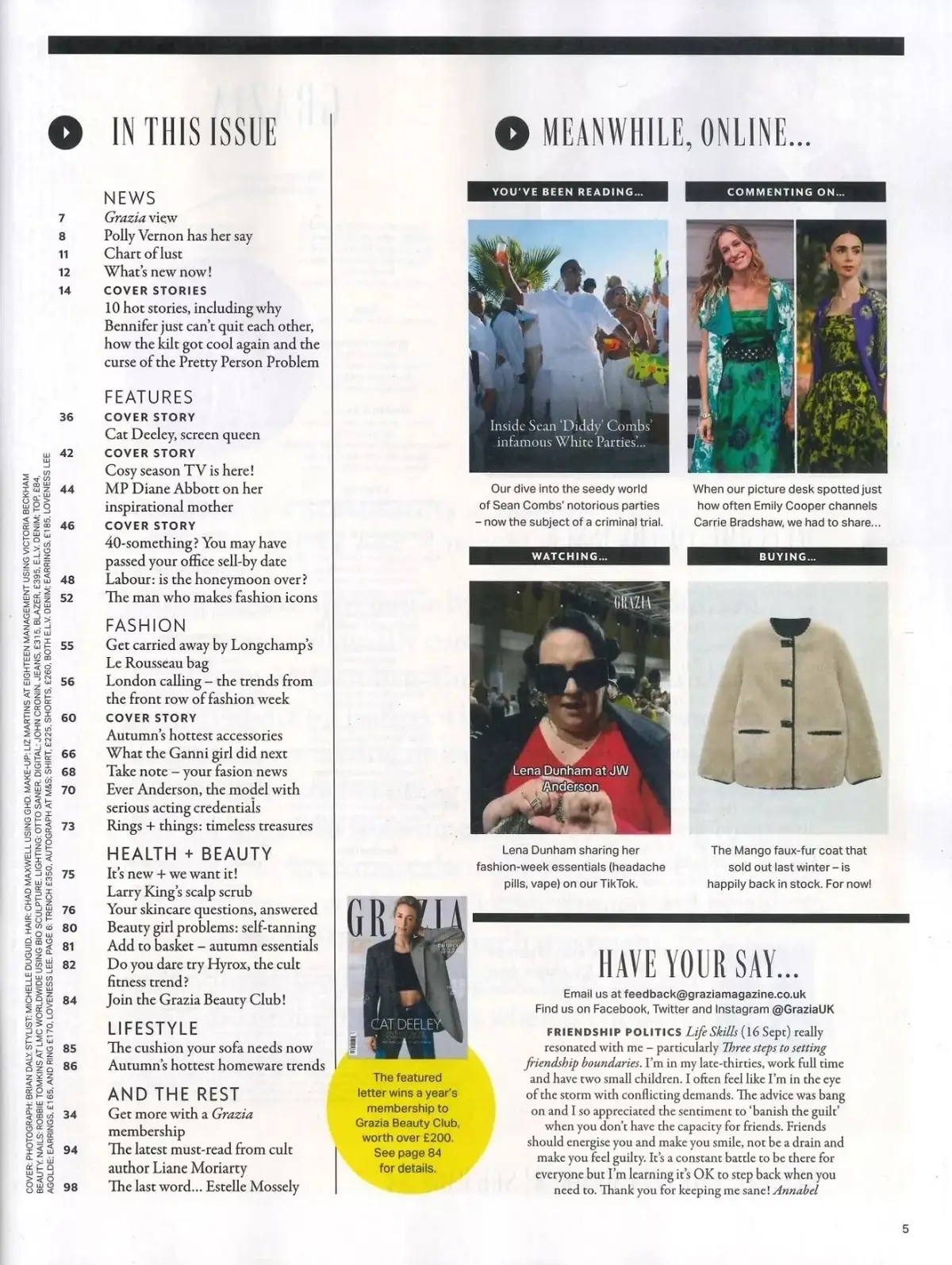 Grazia Magazine: Cat Deeley, Bennifer, Diddy, Estelle Mossely, Fashion, 14.10.24 - image 2 | Free standard UK delivery included | Discount Quality Products