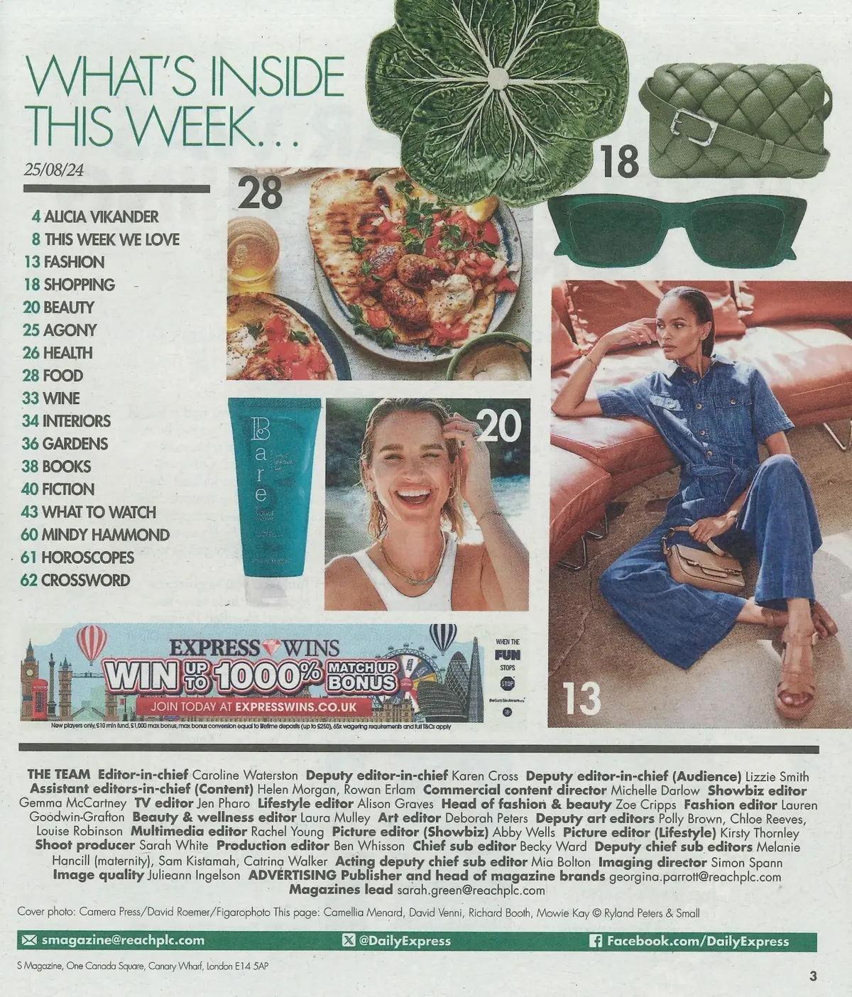 Sunday Express Magazine, Hollywood Royalty Alicia Vikander Fashion, Food 25.8.24 - image 2 | Free standard UK delivery included | Discount Quality Products