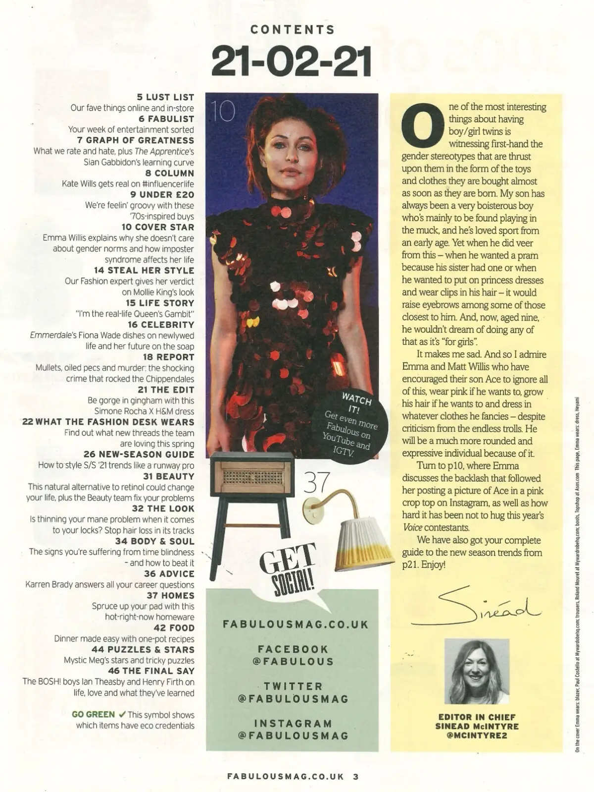 Fabulous Magazine: Emma Willis, Sian Gabbidon, Ian Theasby, Fashion, 21.2.21 - image 2 | Free standard UK delivery included | Discount Quality Products