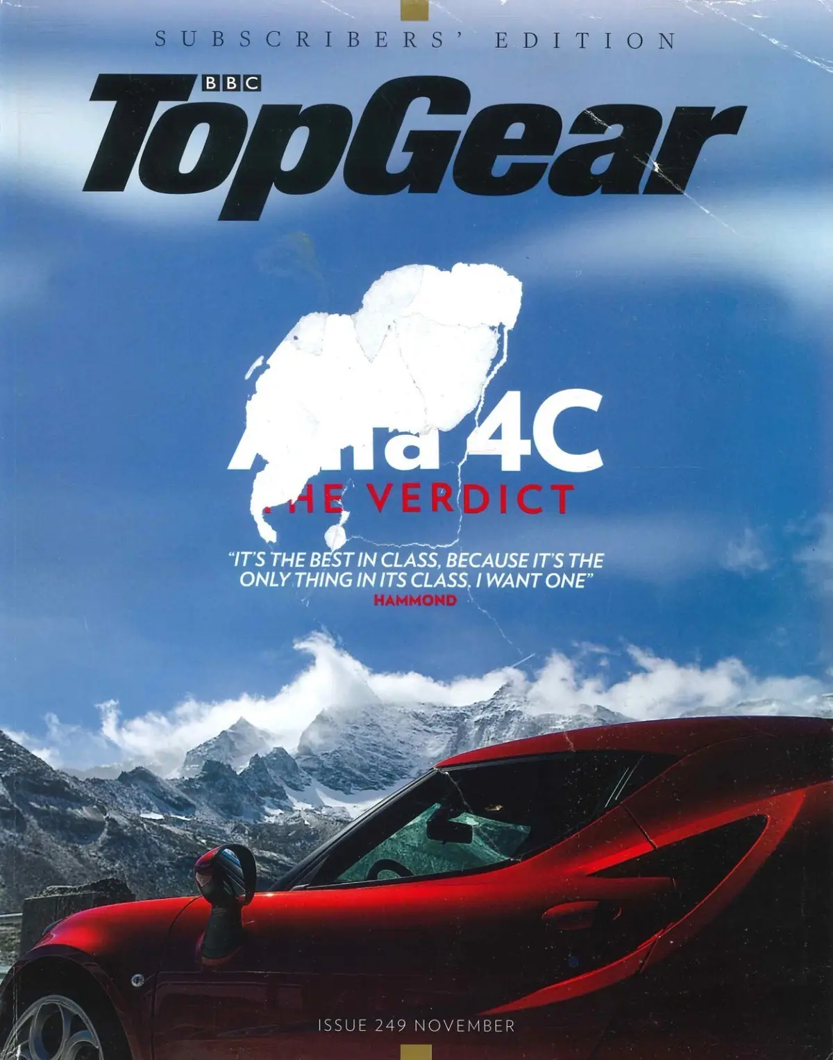 BBC Top Gear Magazine Issue 249, Alfa 4C, MG3, Audi A3, Nov 2013 (Wear &amp; Tear)