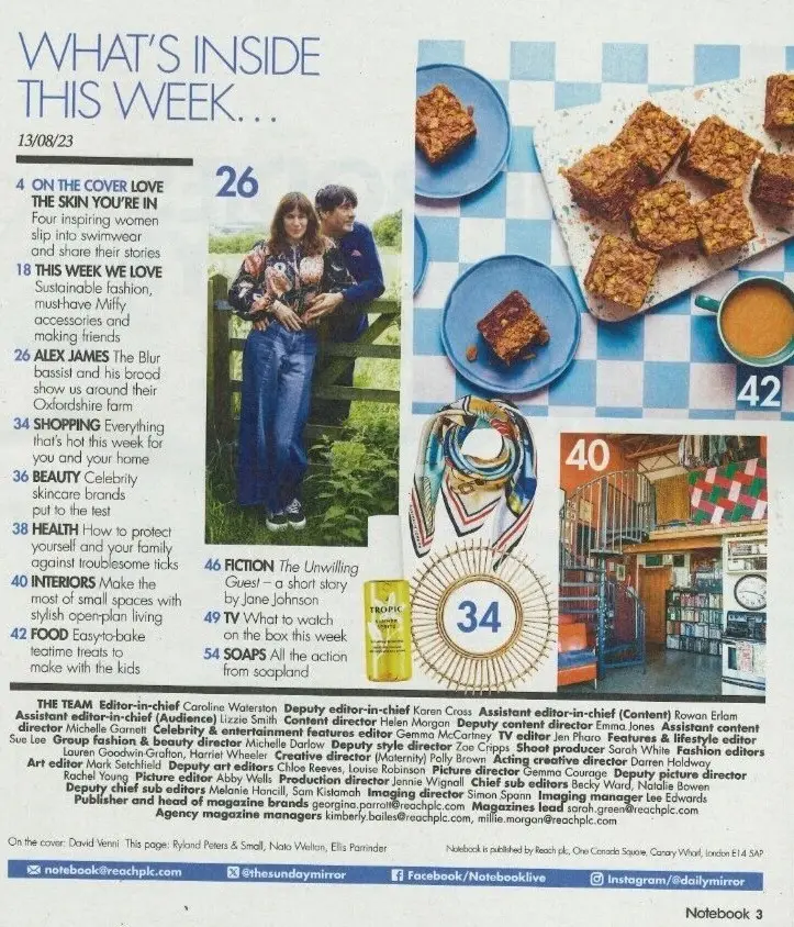 Sunday Mirror Notebook Magazine, Alex James, Jane Johnson, Alison C., 13.8.23 - image 2 | Free standard UK delivery included | Discount Quality Products