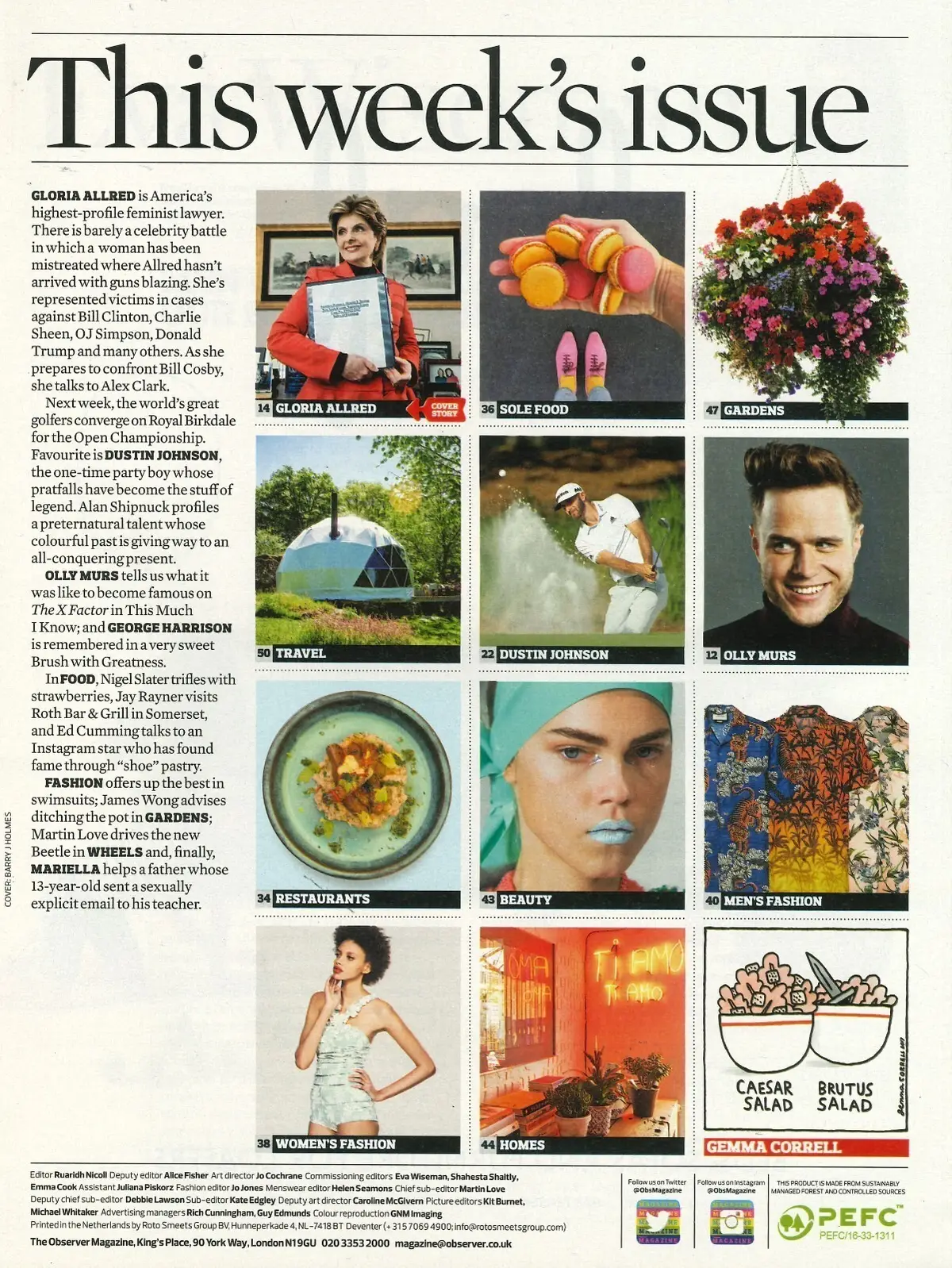 Observer Magazine: Gloria Allred, Olly Murs, Mariella Frostrup, Fashion, 9.7.17 - image 2 | Free standard UK delivery included | Discount Quality Products