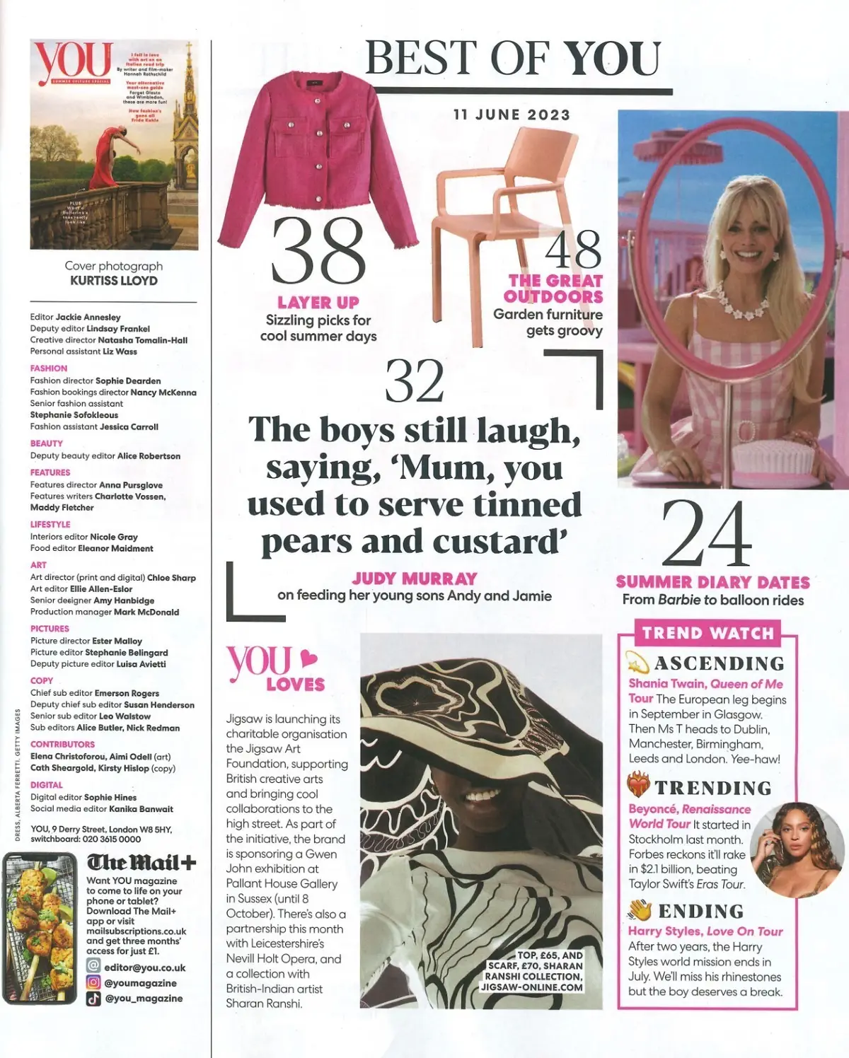 You Magazine, Erina Takahashi, Judy Murray, Hannah Rothschild, Barbie, 11.6.23 - image 2 | Free standard UK delivery included | Discount Quality Products