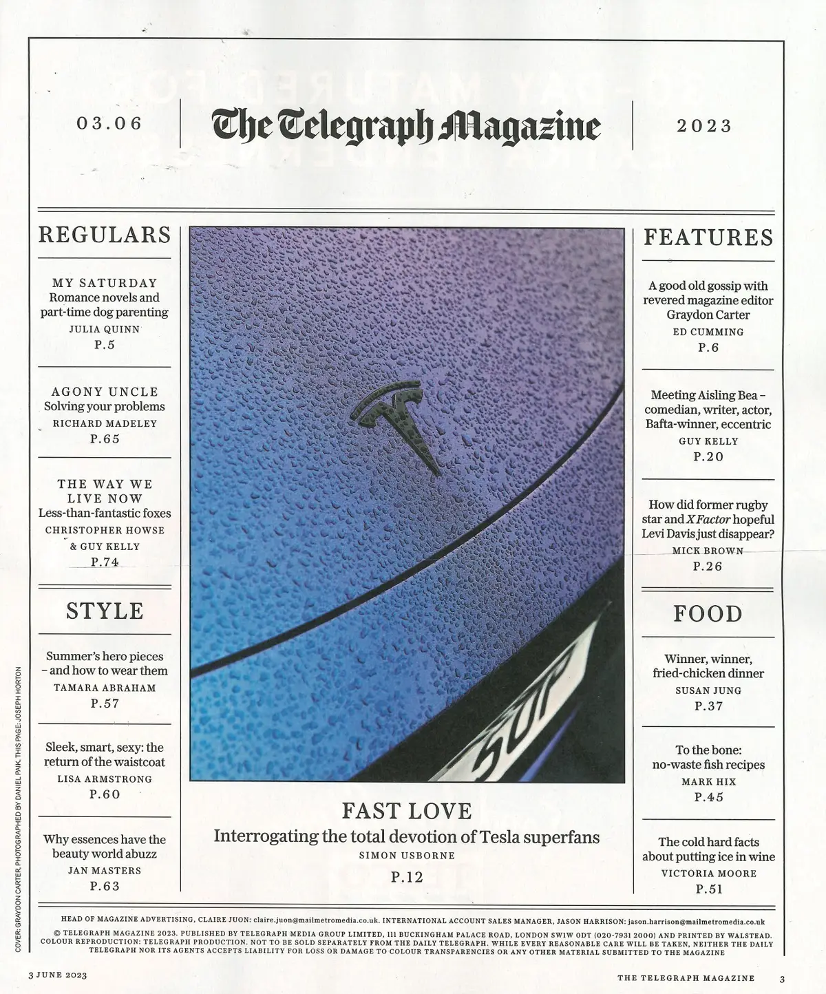 Telegraph Magazine, Graydon Carter, Aisling Bea, Julia Quinn, Levi Davis, 3.6.23 - image 2 | Free standard UK delivery included | Discount Quality Products