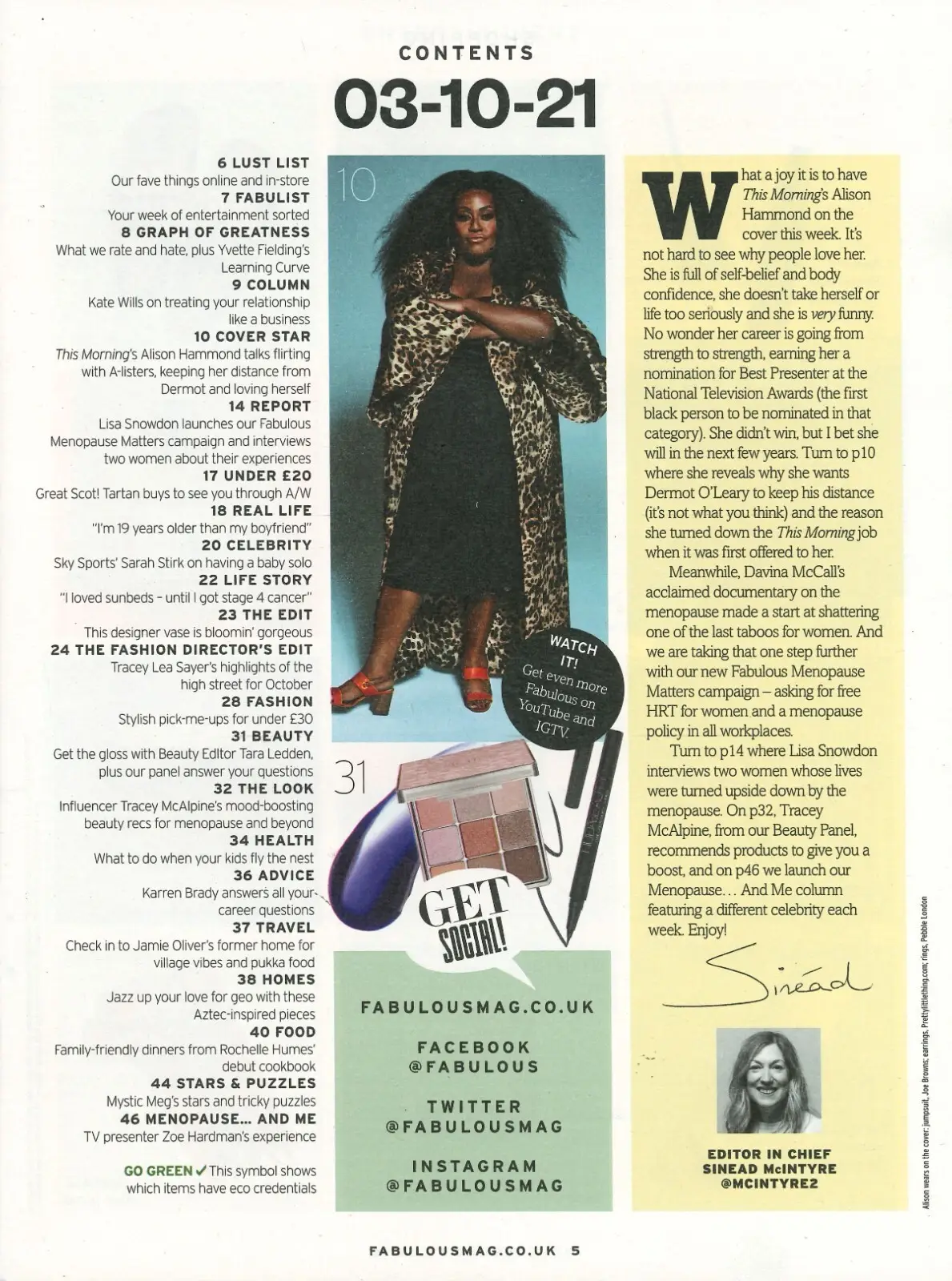 Fabulous Magazine: Alison Hammond, Yvette Fielding, Zoe Hardman, Fashion 3.10.21 - image 2 | Free standard UK delivery included | Discount Quality Products