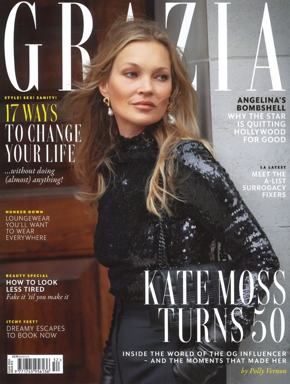 Grazia Magazine: Kate Moss 50, Angelina Jolie, Georgia Jagger, Fashion, 8.1.24
