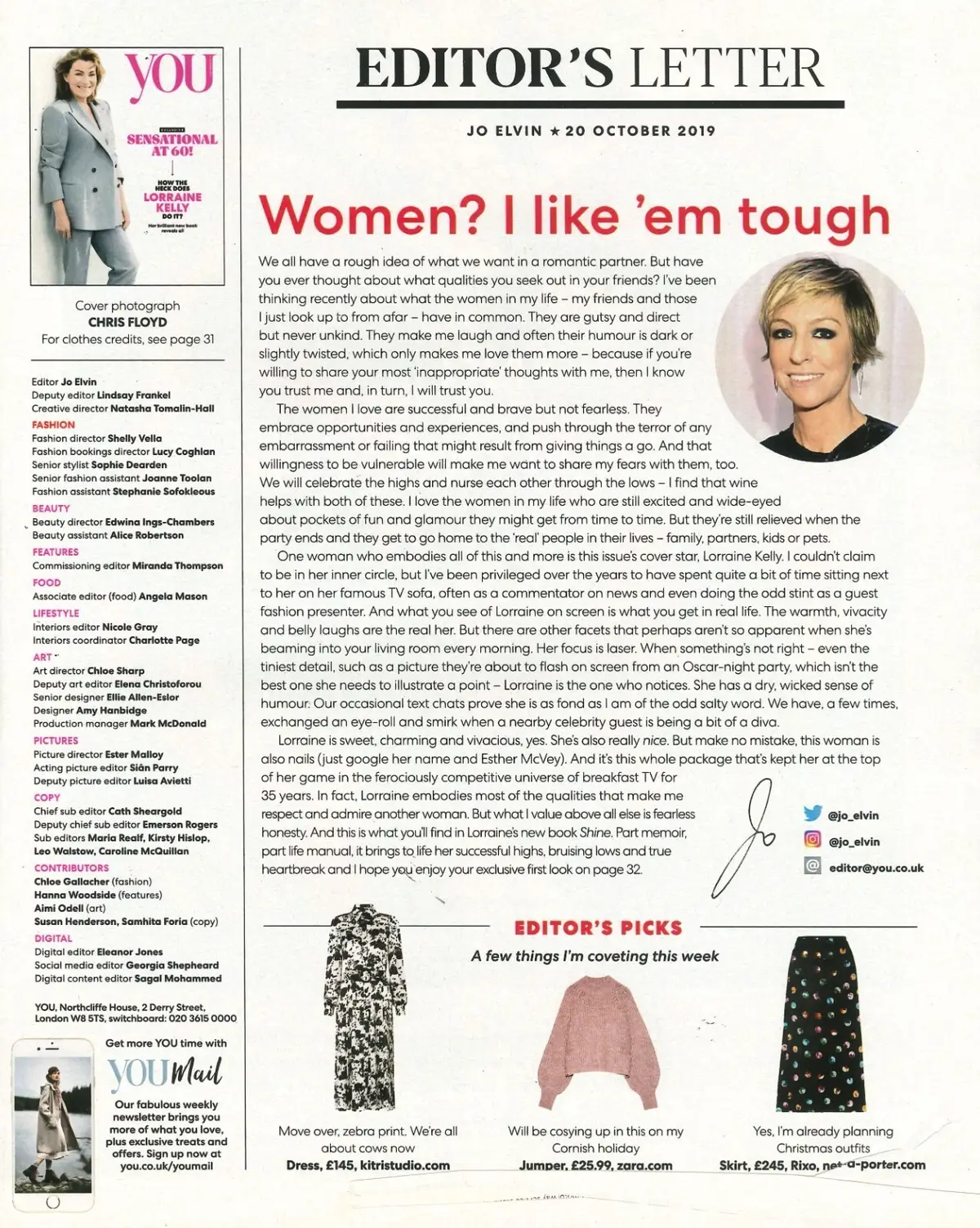 You Magazine: Lorraine Kelly at 60, Jo Elvin, Fashion, Beauty, Style, 20.10.19 - image 2 | Free standard UK delivery included | Discount Quality Products