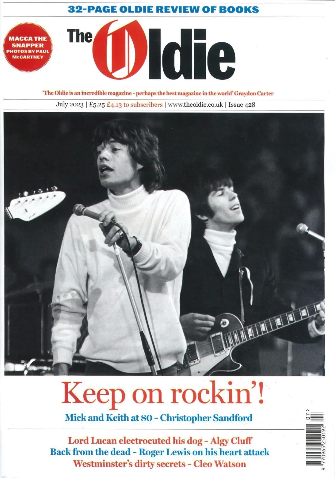 Oldie Magazine, Mick Jagger, Keith Richards, Kelsey Grammer, Macca, July 2023