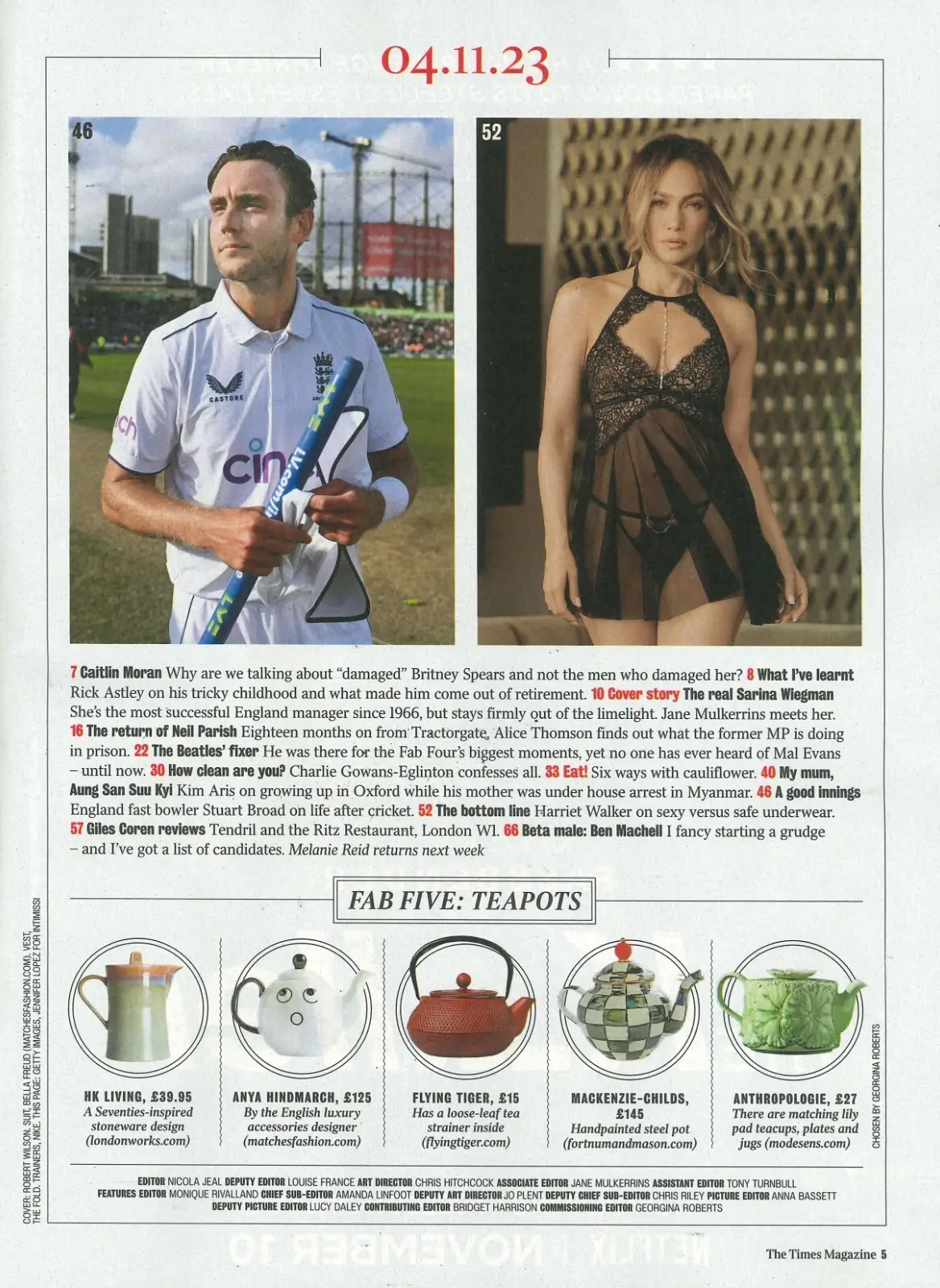 Times Magazine: Sarina Wiegman, Stuart Broad, Life with Beatles, G.Coren 4.11.23 - image 2 | Free standard UK delivery included | Discount Quality Products