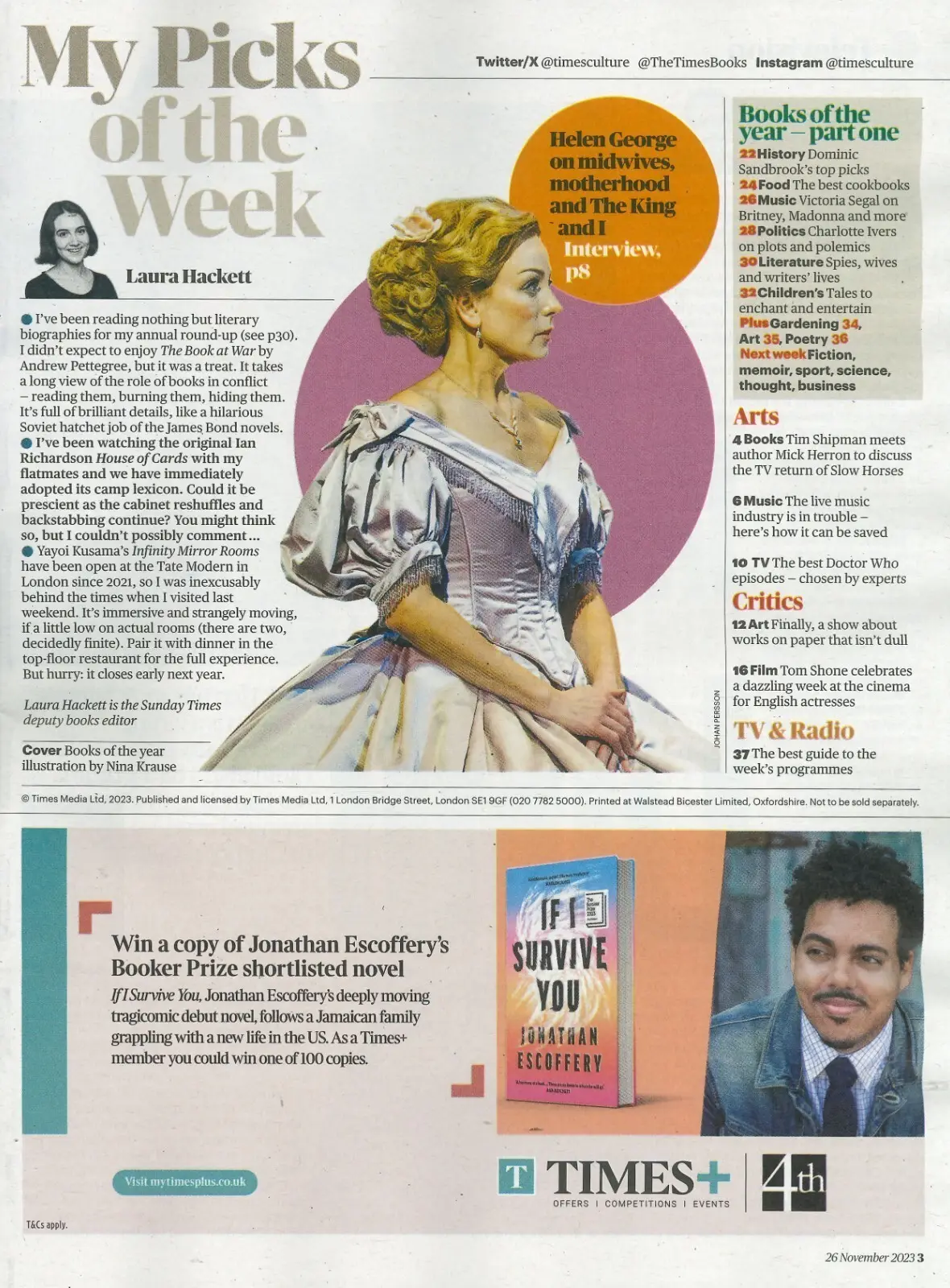 Sunday Times Culture Magazine: Helen George, Doctor Who, Nigel Farage, 26.11.23 - image 2 | Free standard UK delivery included | Discount Quality Products