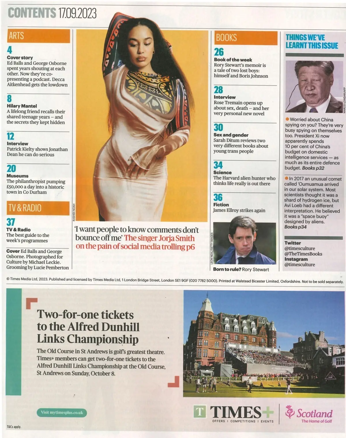 Sunday Times Culture Magazine, Jorja Smith, Rose Tremain, George O., 17.9.23 - image 2 | Free standard UK delivery included | Discount Quality Products
