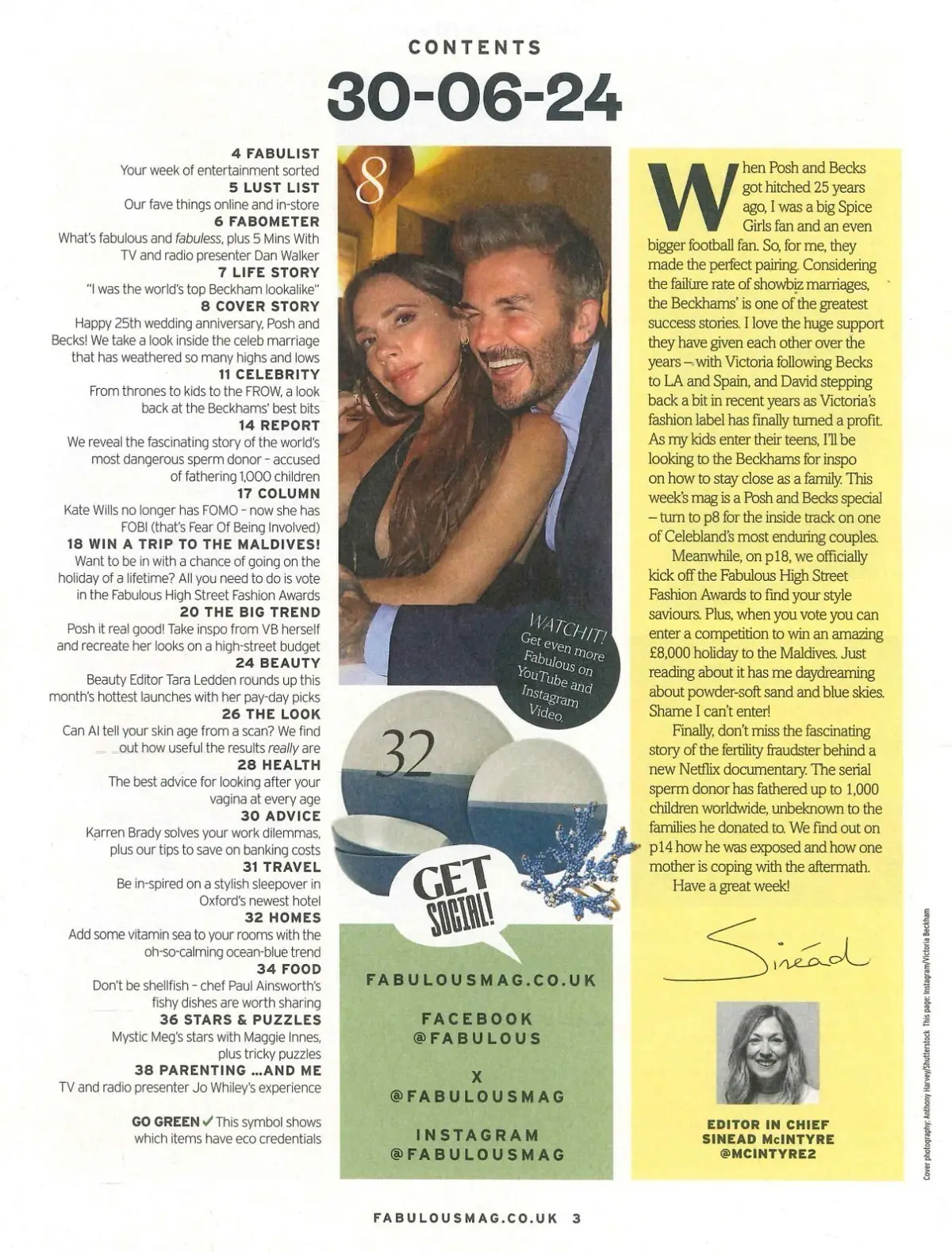 Fabulous Magazine Victoria & David Beckham 25 Year Anniversary, Fashion, 30.6.24 - image 2 | Free standard UK delivery included | Discount Quality Products