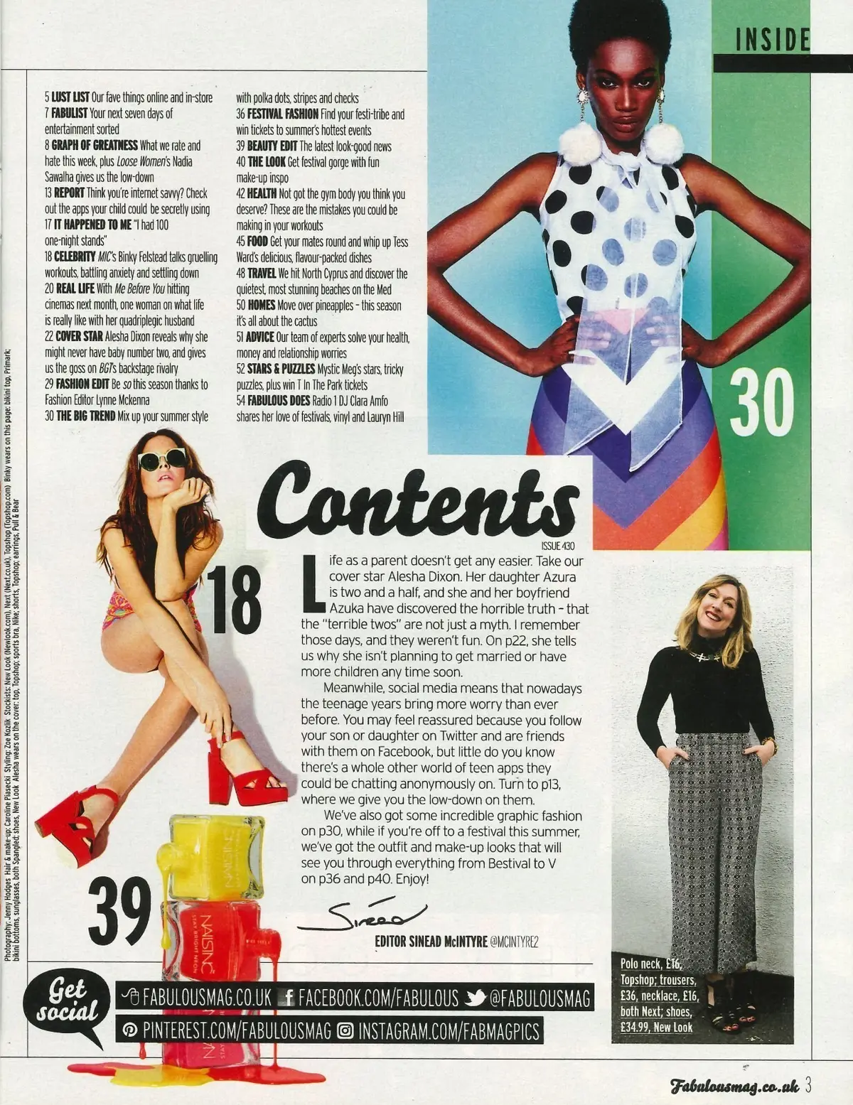 Fabulous Magazine, Alesha Dixon, Nadia Sawalha, Clara Amfo, Fashion, 22.5.16 - image 2 | Free standard UK delivery included | Discount Quality Products