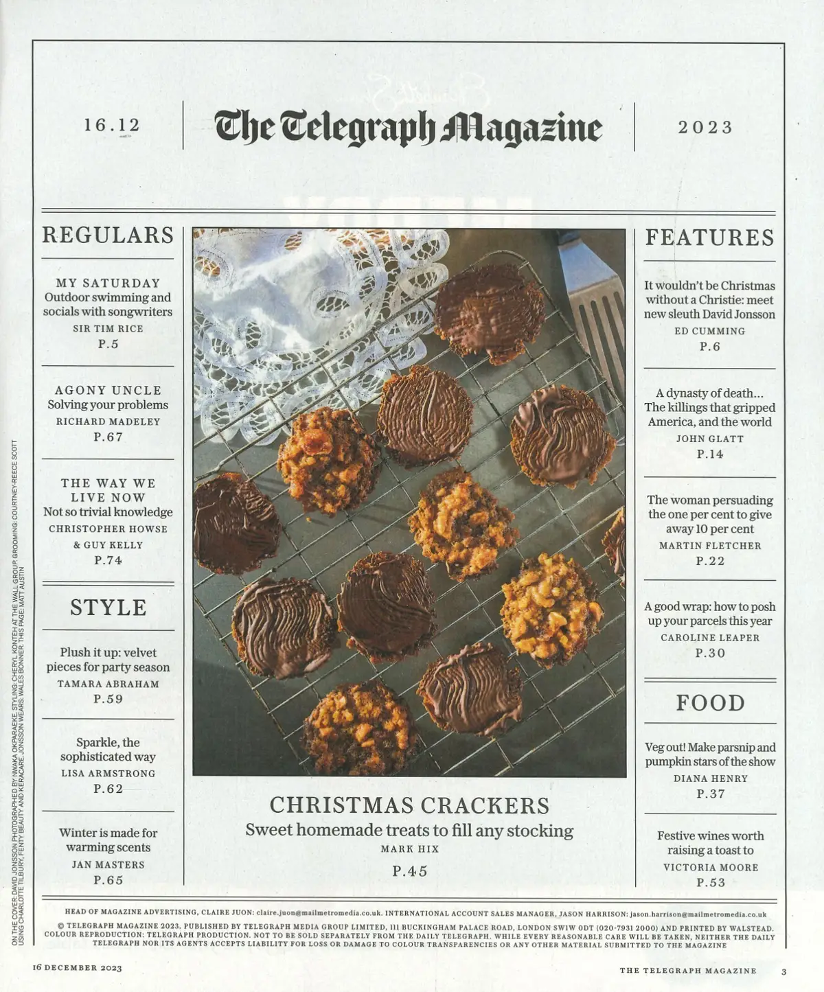 Telegraph Magazine: David Jonsson, Tim Rice, Richard Madeley, W.Sitwell 16.12.23 - image 2 | Free standard UK delivery included | Discount Quality Products