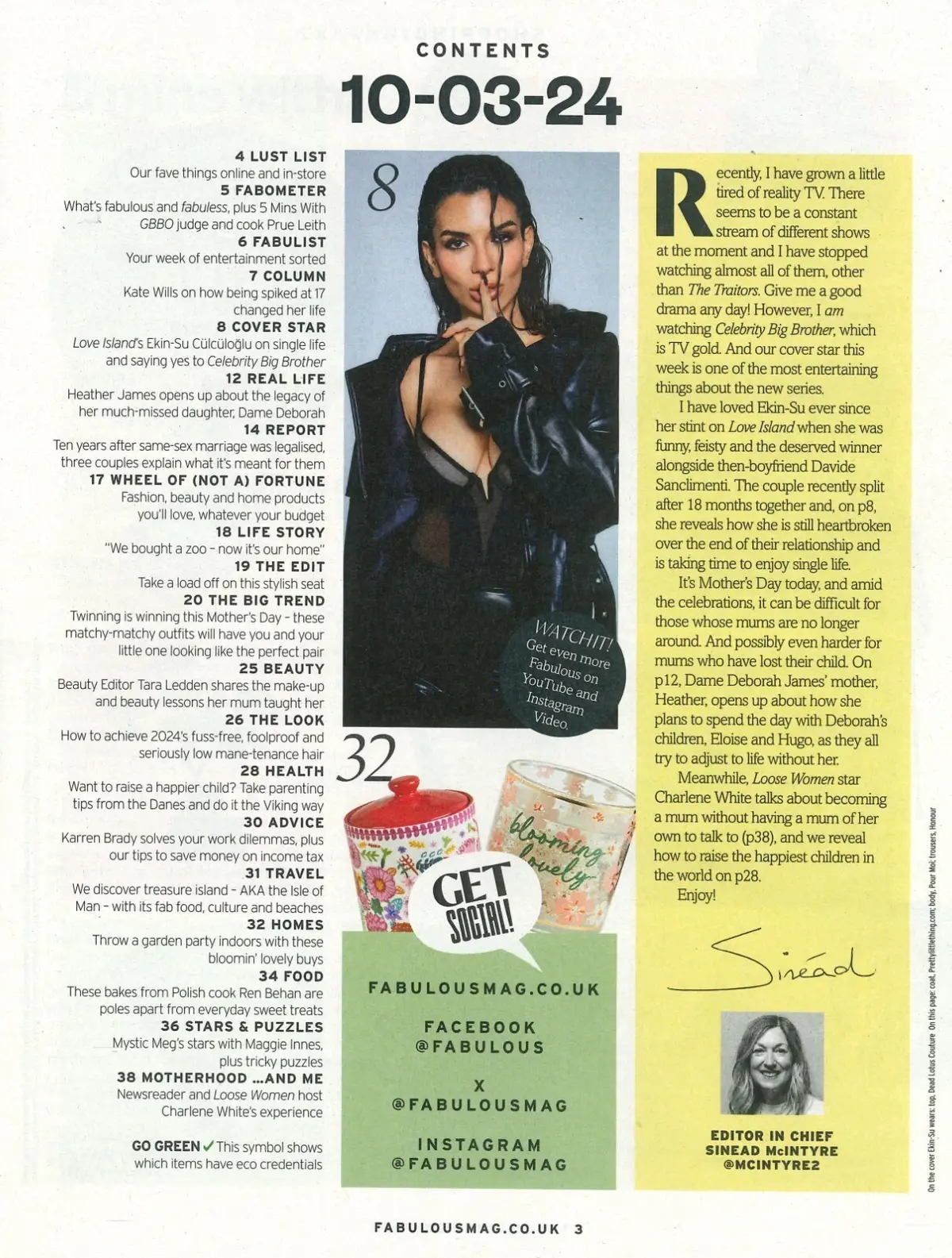 Fabulous Magazine: Ekin-Su, Prue Leith, Deborah James, Charlene White, 10.3.24 - image 2 | Free standard UK delivery included | Discount Quality Products