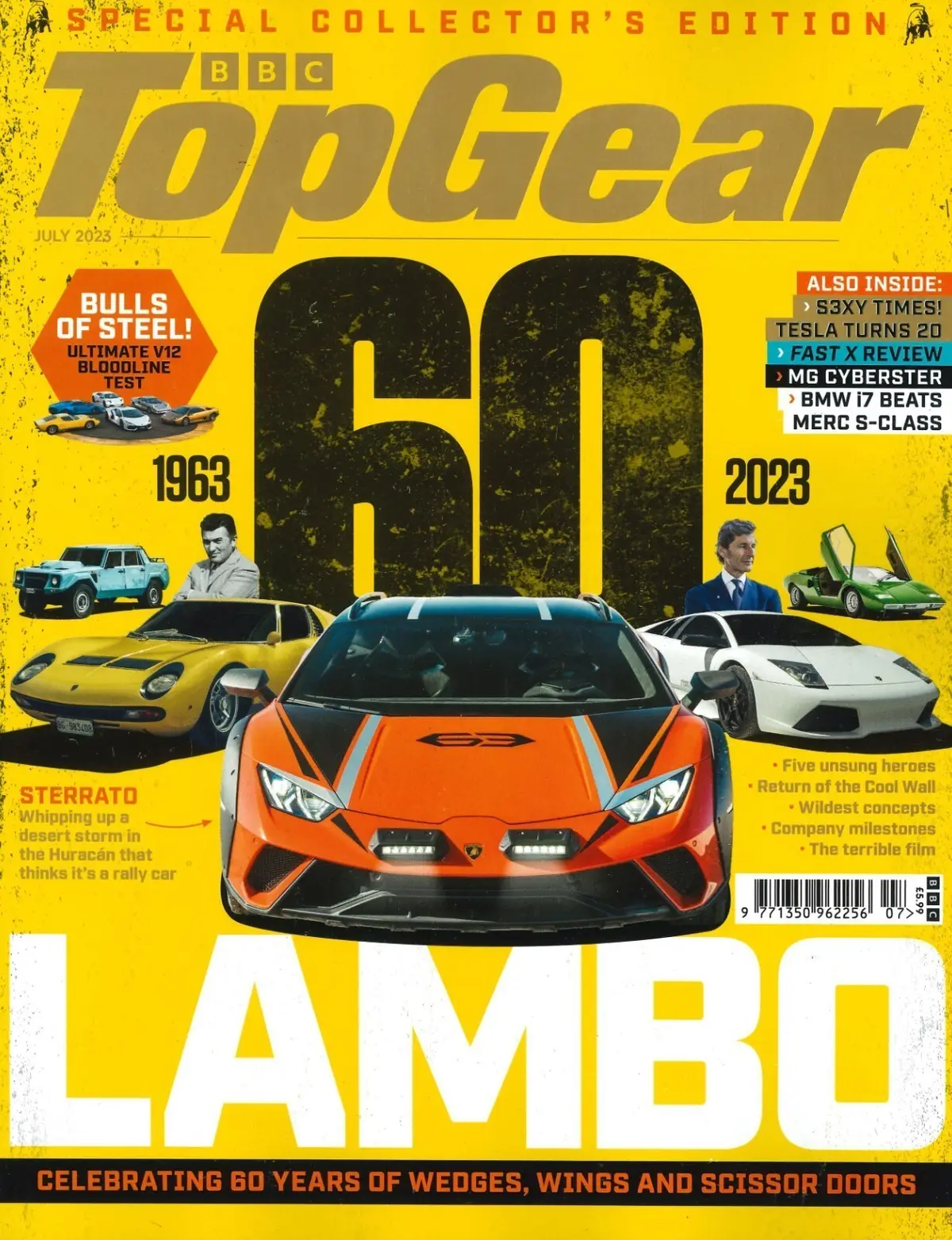 BBC Top Gear Magazine #373, 60 Years of Lambo, Aston Martin, BMW i7, July 2023