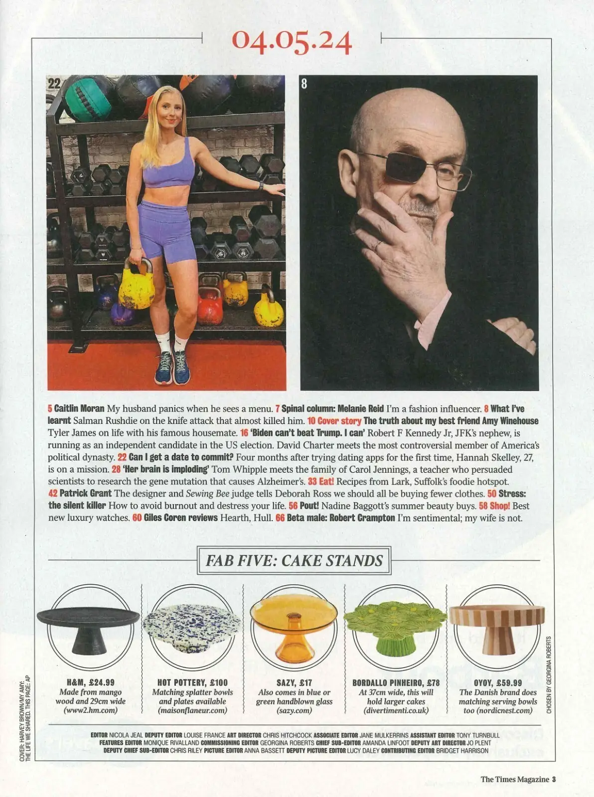 Times Magazine: Tyler James, Amy Winehouse, Salman Rushdie, Giles Coren, 4.5.24 - image 2 | Free standard UK delivery included | Discount Quality Products