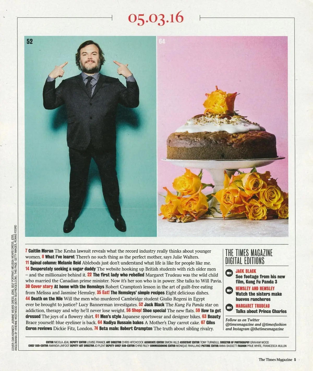 Times Magazine, Melissa & Jasmine Hemsley, Jack Black, Julie Walters, 5.3.16 - image 2 | Free standard UK delivery included | Discount Quality Products