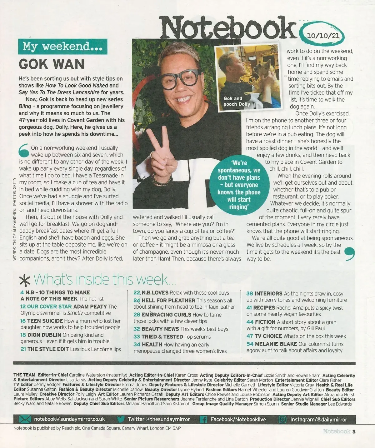 Sunday Mirror Notebook Magazine: Adam Peaty, Dion Dublin, Gok Wan, 10.10.21 - image 2 | Free standard UK delivery included | Discount Quality Products