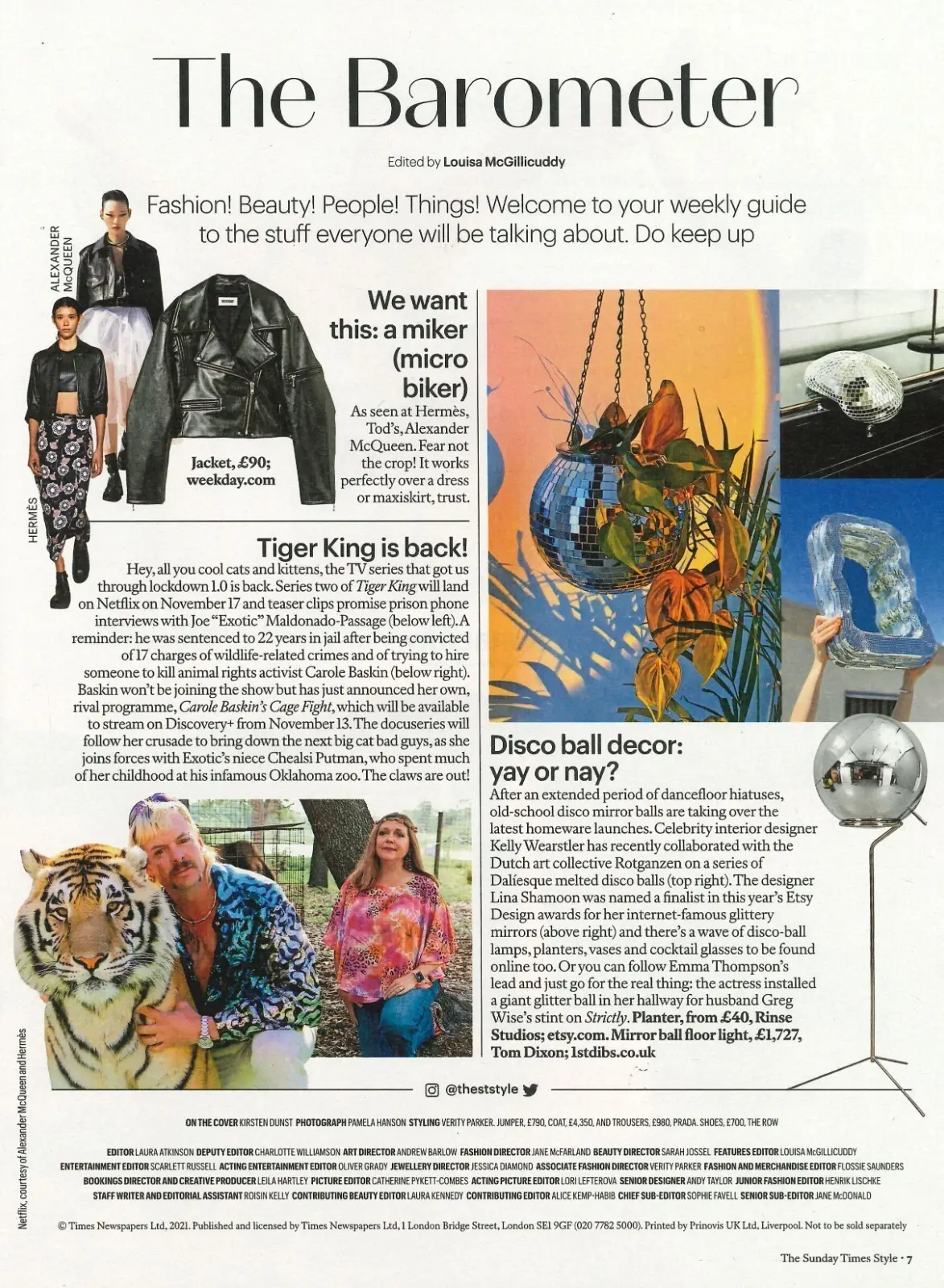 Sunday Times Style Magazine: Kirsten Dunst Oscar, Tiger King, Fashion, 7.11.21 - image 2 | Free standard UK delivery included | Discount Quality Products