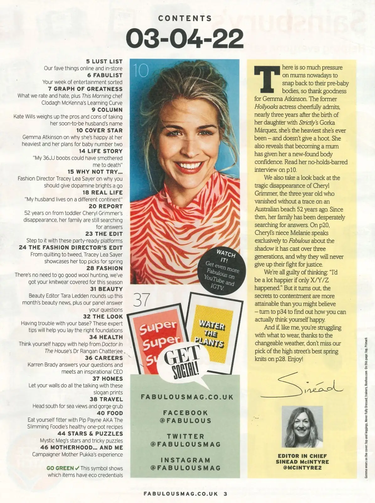 Fabulous Magazine: Gemma Atkinson, Clodagh McKenna, Cheryl Grimmer, 3.4.22 - image 2 | Free standard UK delivery included | Discount Quality Products