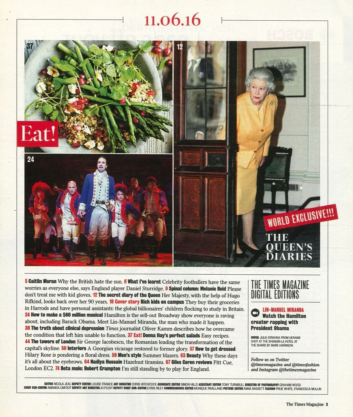 Times Magazine, Queen Elizabeth, Daniel Sturridge, Lin-Manuel Miranda, 11.6.16 - image 2 | Free standard UK delivery included | Discount Quality Products