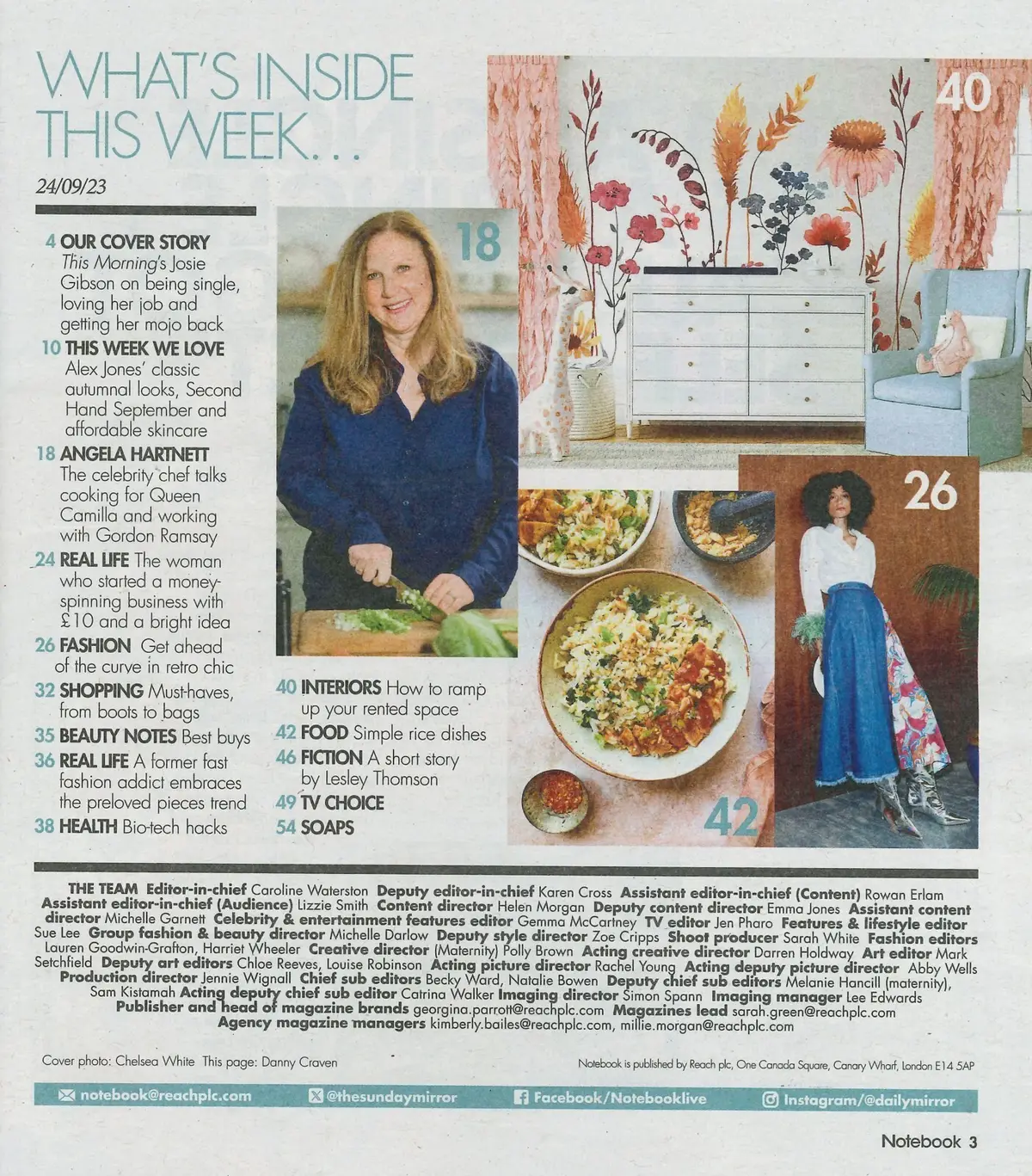Sunday Mirror Notebook Magazine: Josie Gibson, Angela Hartnett, Alex. J, 24.9.23 - image 2 | Free standard UK delivery included | Discount Quality Products