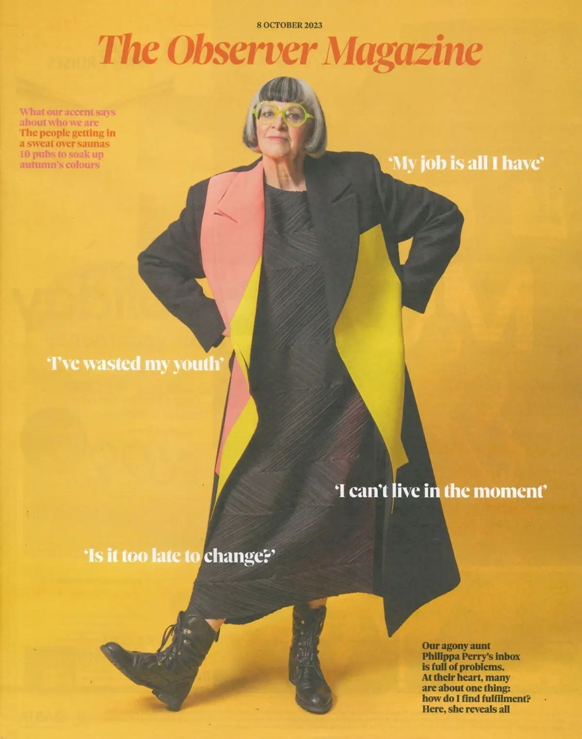 Observer Magazine: Philippa Perry, Trevor Nelson, Jo Brand, Fashion, 8.10.23