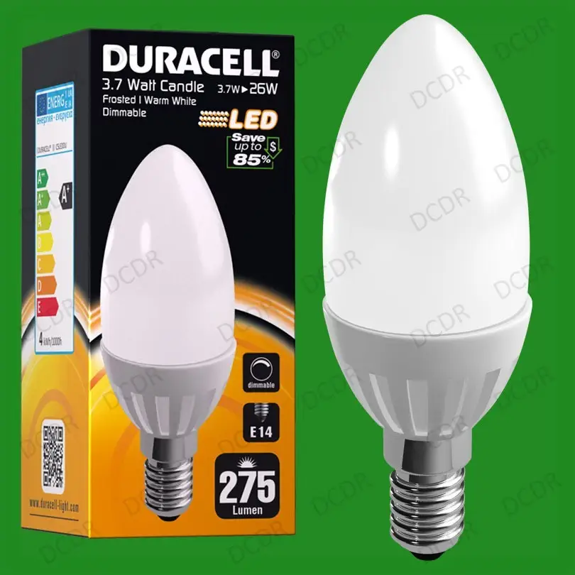 4x 3.7W Dimmable Duracell LED Pearl Candle Instant On Light Bulb SES E14 Lamp