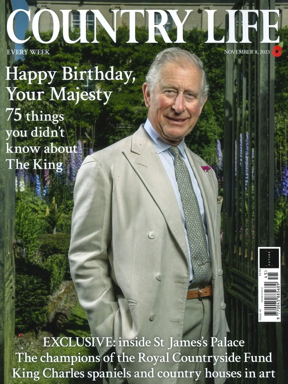 Country Life Magazine: King Charles 75th Birthday, Elizabeth Hurley, 8.11.23