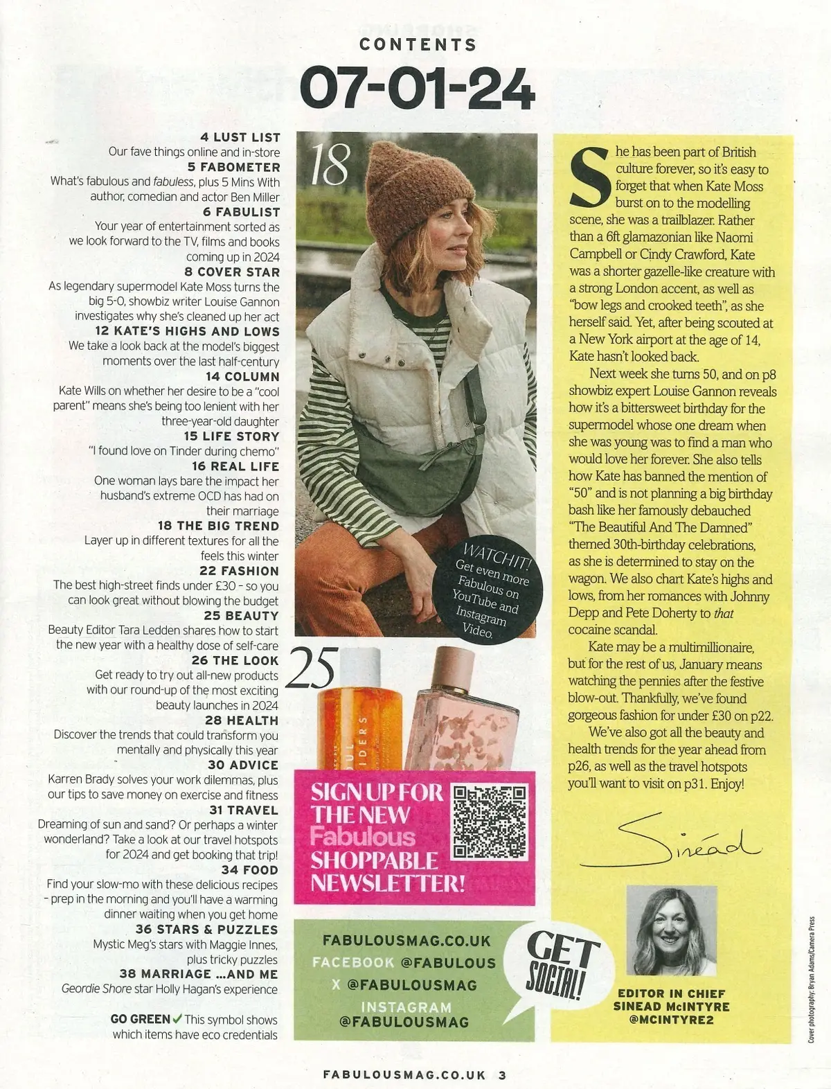 Fabulous Magazine Kate Moss, Ben Miller, Holly Hagan, Karren Brady, Style 7.1.24 - image 2 | Free standard UK delivery included | Discount Quality Products