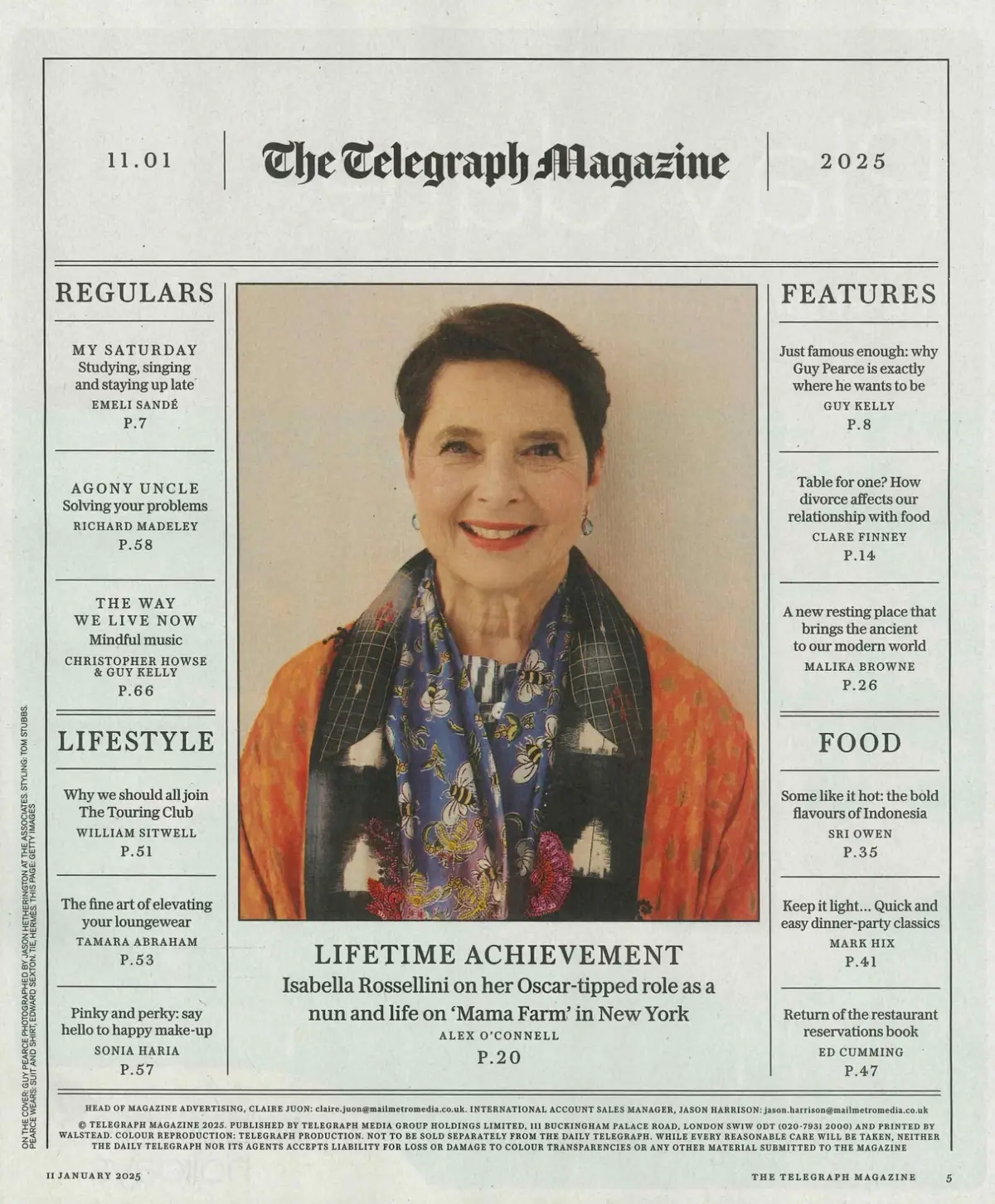 Telegraph Magazine: Guy Pearce, Isabella Rossellini, Emeli Sandé, Style, 11.1.25 - image 2 | Free standard UK delivery included | Discount Quality Products