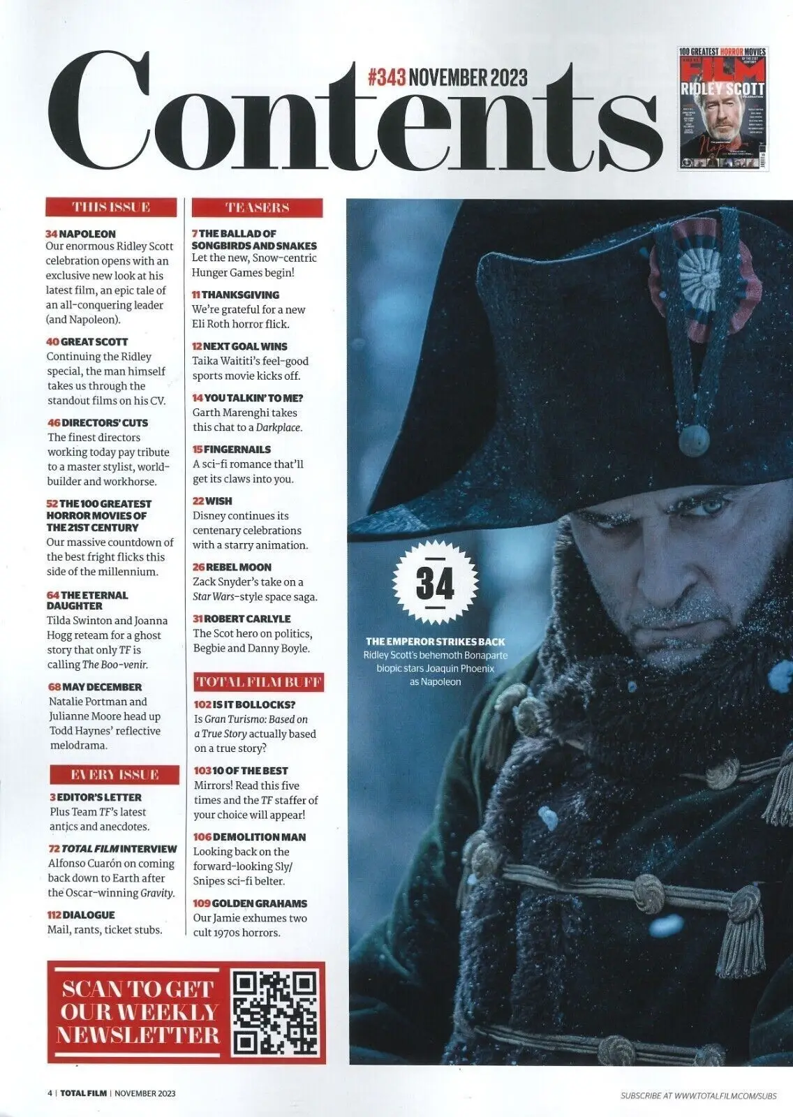 Total Film Magazine: Ridley Scott's Napoleon, 100 Greatest Horrors, Nov 2023 - image 2 | Free standard UK delivery included | Discount Quality Products