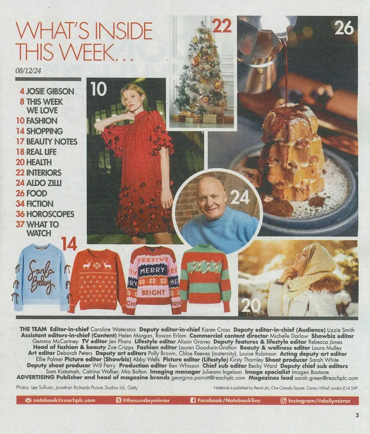 Sunday Mirror Notebook Magazine: Josie Gibson, Aldo Zilli, Christmas, 8.12.24 - image 2 | Free standard UK delivery included | Discount Quality Products