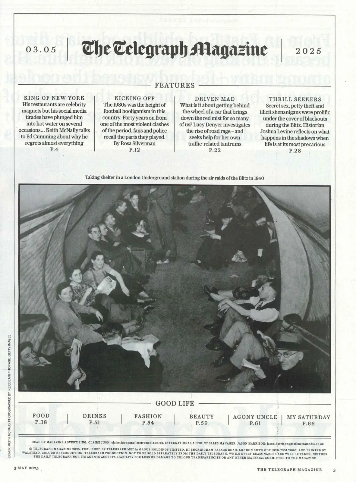 Telegraph Magazine: Keith McNally, Robson Green, WW2 Blitz, R. Madeley, 3.5.25 - image 2 | Free standard UK delivery included | Discount Quality Products