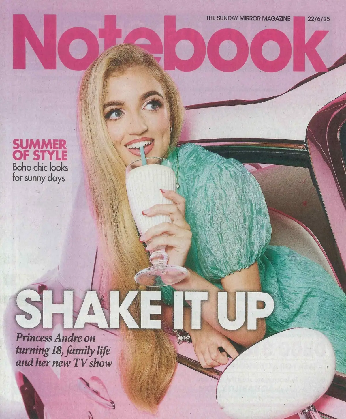 Sunday Mirror Notebook Magazine Princess Andre, Caroline Hirons, Fashion 22.6.25