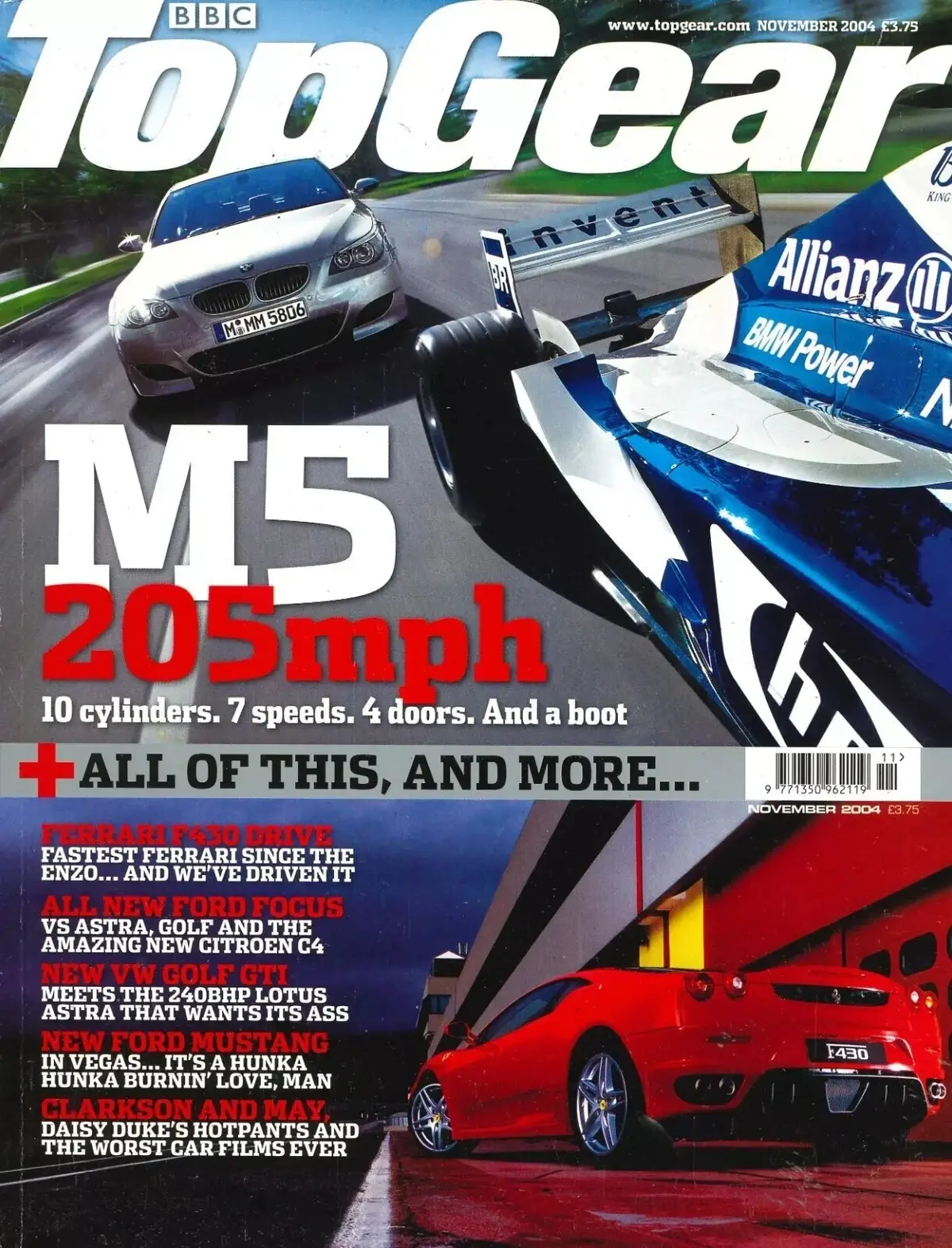 BBC Top Gear Magazine, Issue 134, Ferrari F430, Ford Mustang, Lotus, Nov 2004