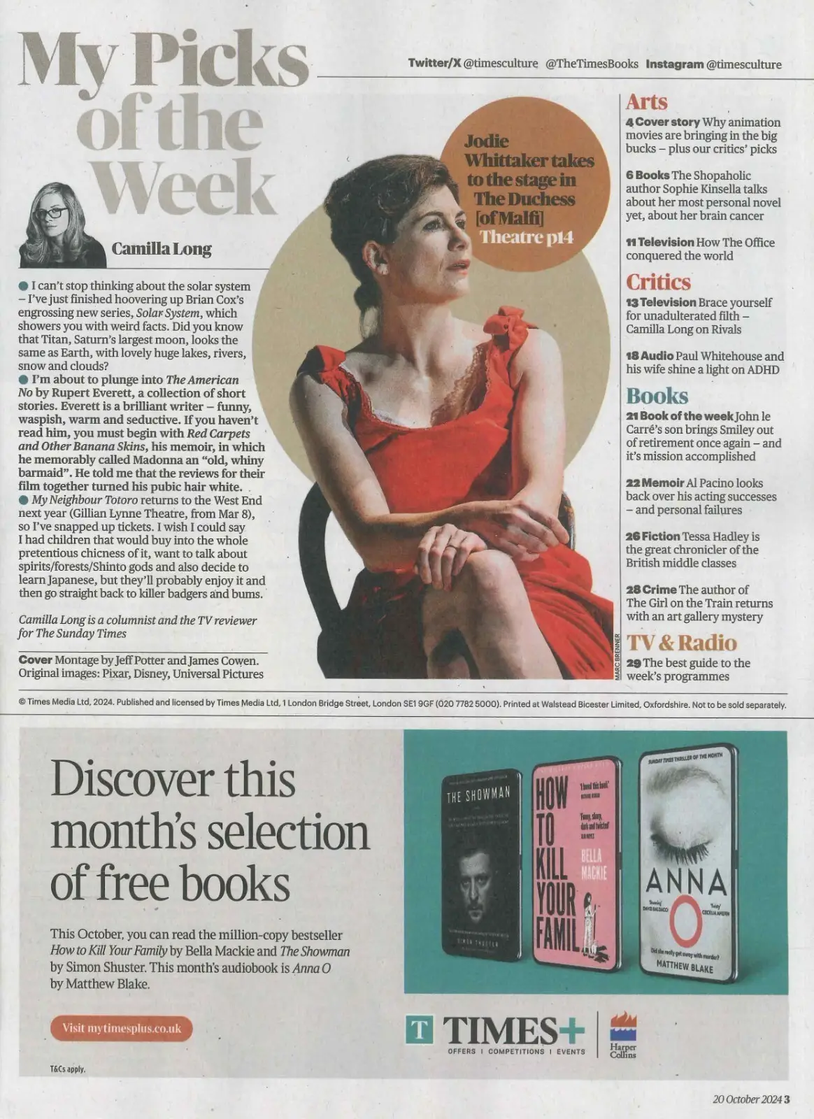 Sunday Times Culture Magazine: Top 20 Movies, Jodie Whittaker, Trump, 20.10.24 - image 2 | Free standard UK delivery included | Discount Quality Products