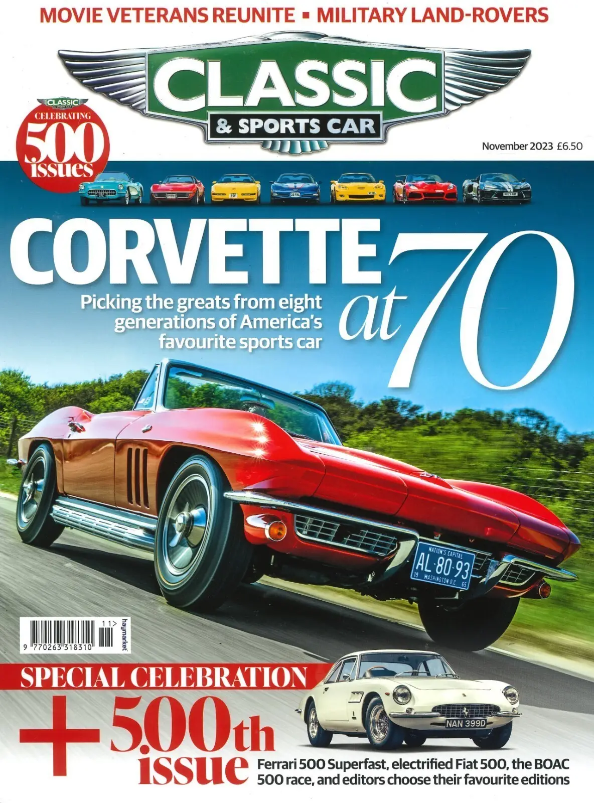 Classic &amp; Sports Car Magazine: Corvette at 70, Ferrari 500, Lancia, Nov 2023