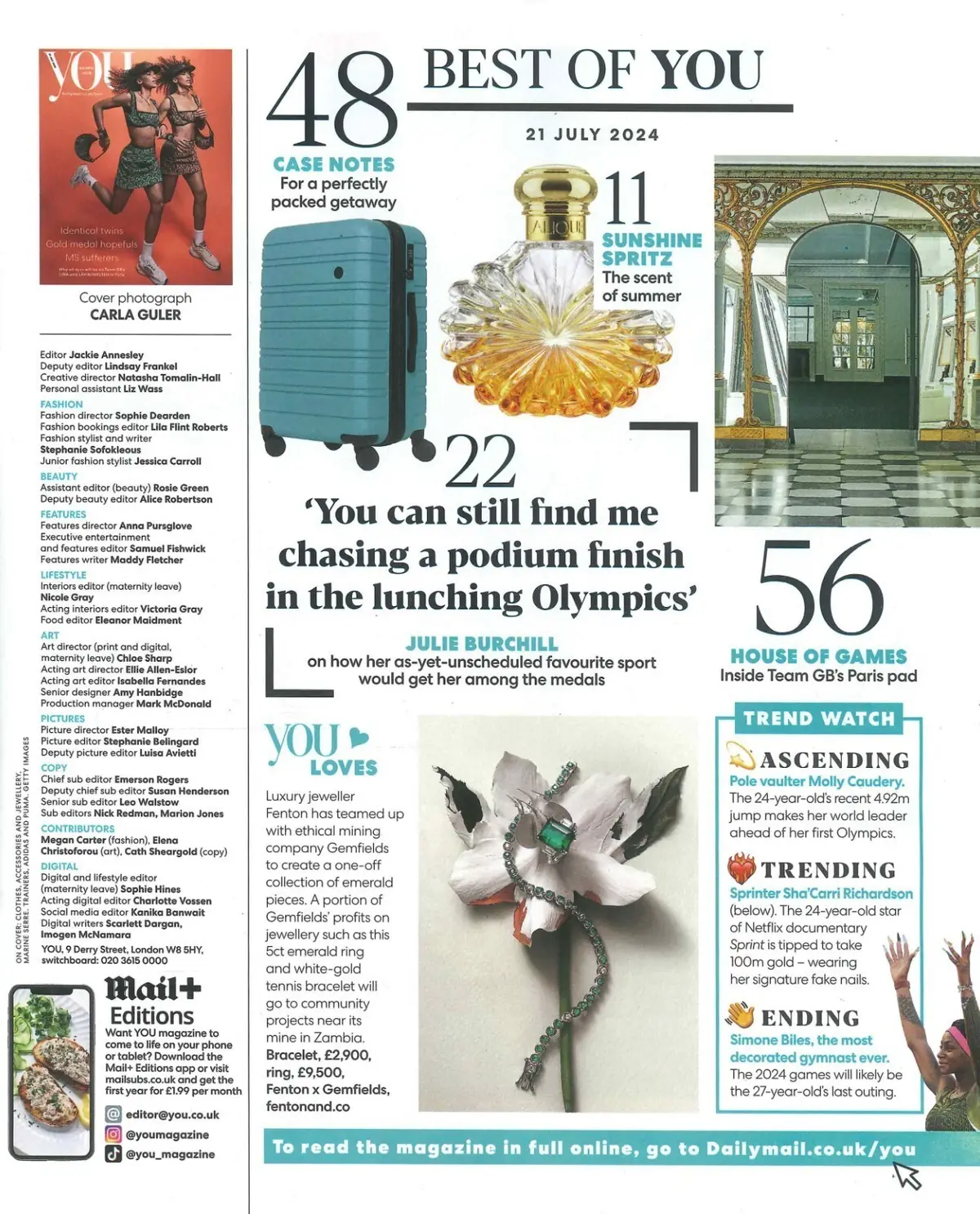 You Magazine: Team GB's Lina & Laviai Nielsen, Paris Olympics, Sam Quek, 21.7.24 - image 2 | Free standard UK delivery included | Discount Quality Products