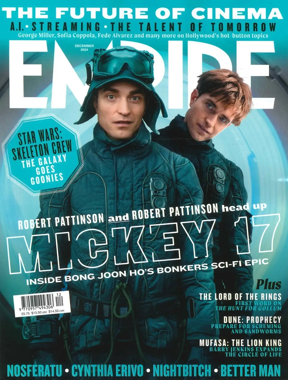 Empire Magazine Mickey 17, Robert Pattinson, Bong, Cynthia Erivo, Film, Dec 2024