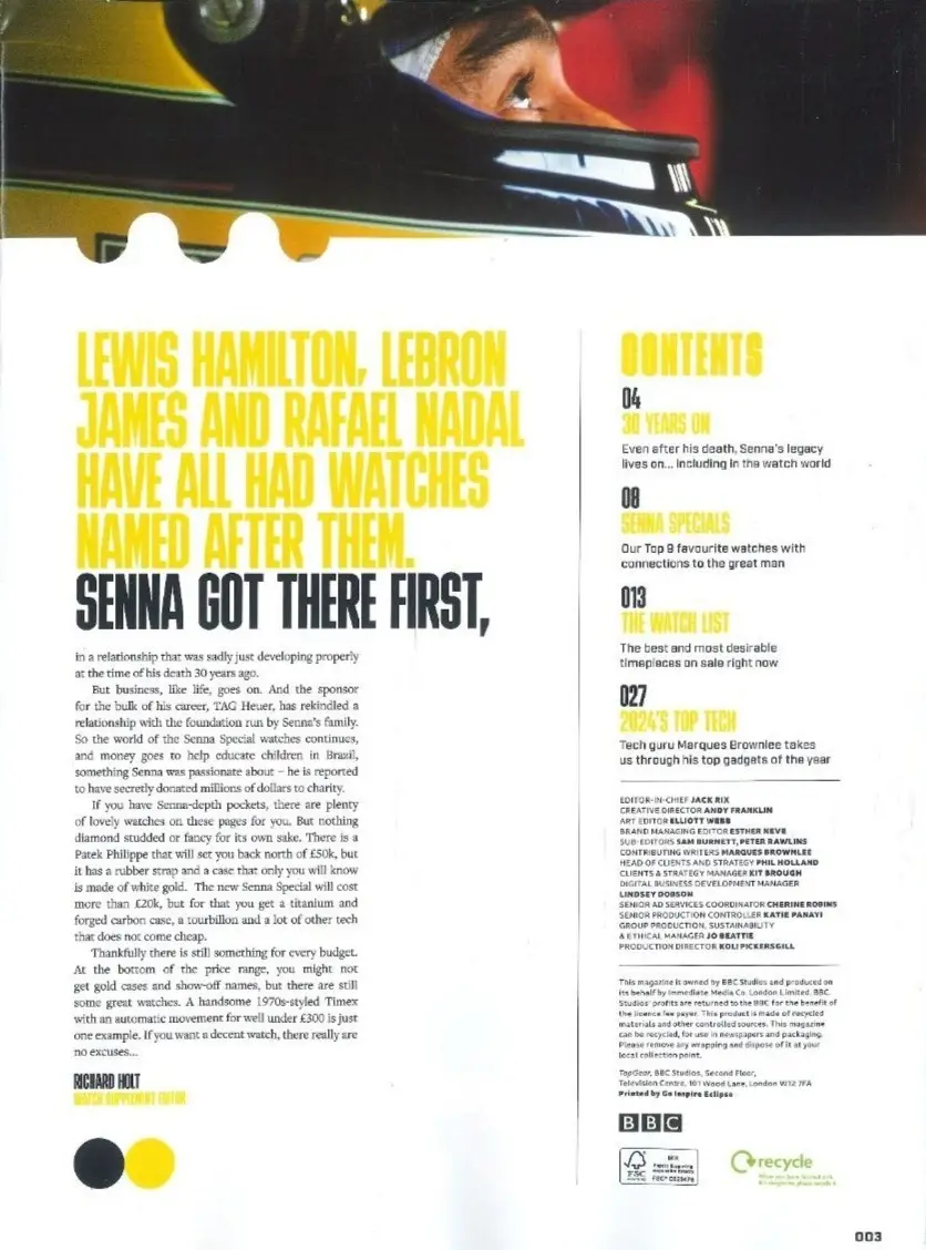 BBC Top Gear Magazine Supplement: Watches, Ayrton Senna, Marques Brownlee, 2024 - image 2 | Free standard UK delivery included | Discount Quality Products